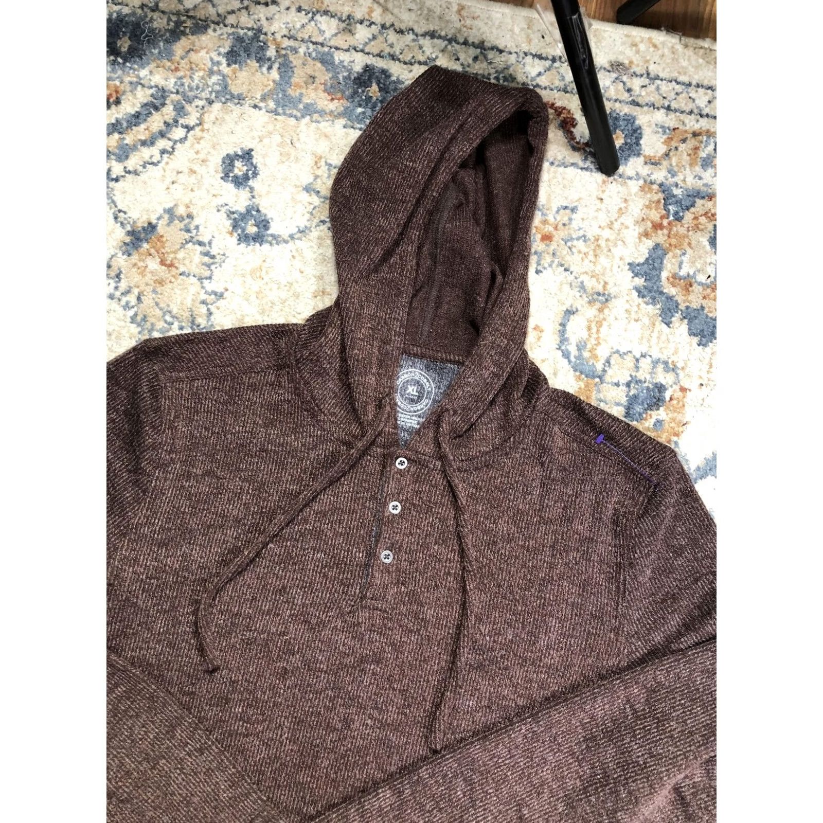 Carbon2Cobalt Carbon2Cobalt Mens XL Brown Hooded Henley Knit Pullover Sweater Long Sleeve Size US XL / EU 56 / 4 - 6 Thumbnail