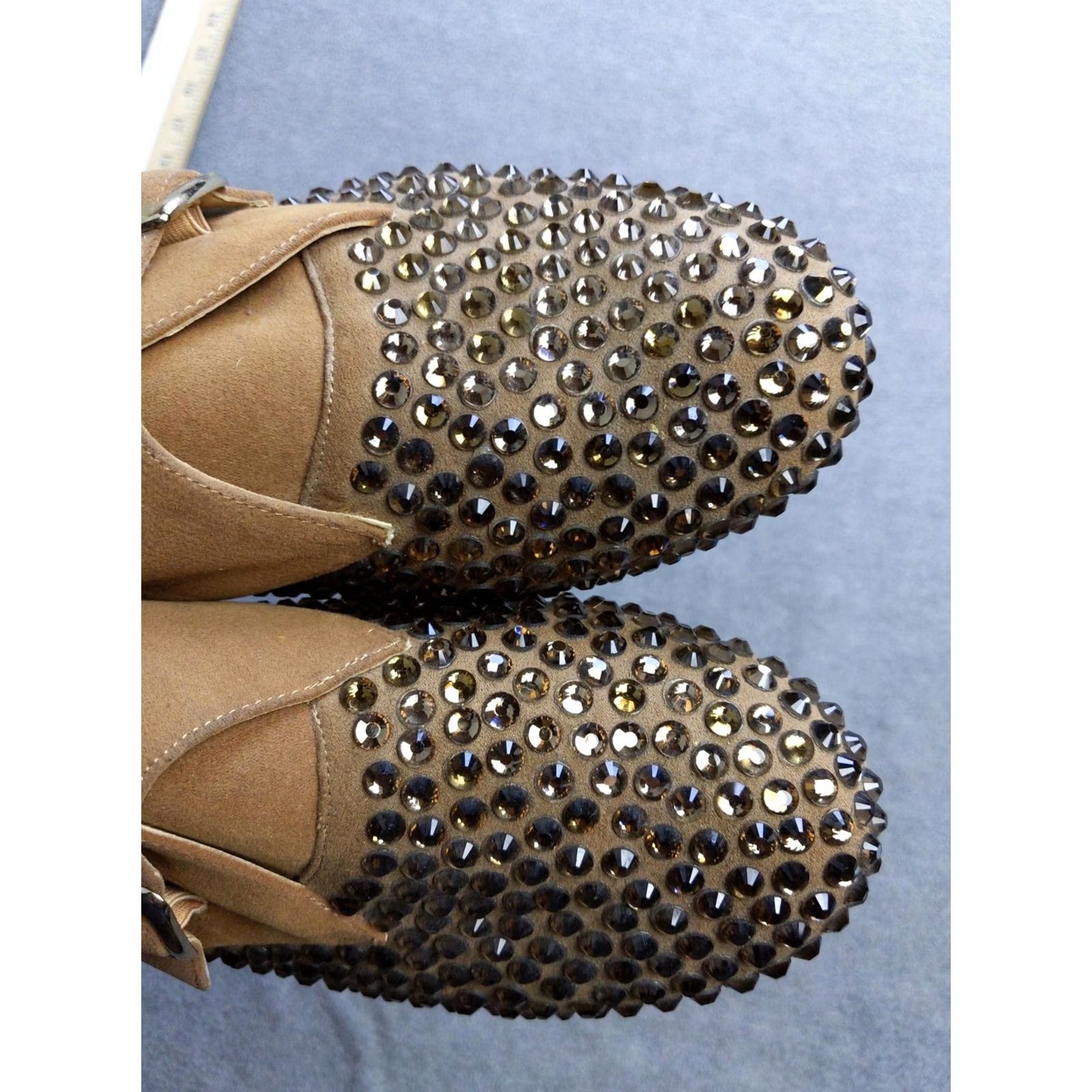 Vintage Bijou New York Shoes Womens 9M Suede Buckle Rhinestone Dress Loafers Monk Strap Leather Sole Brown Size M / US 6-8 / IT 42-44 - 4 Thumbnail