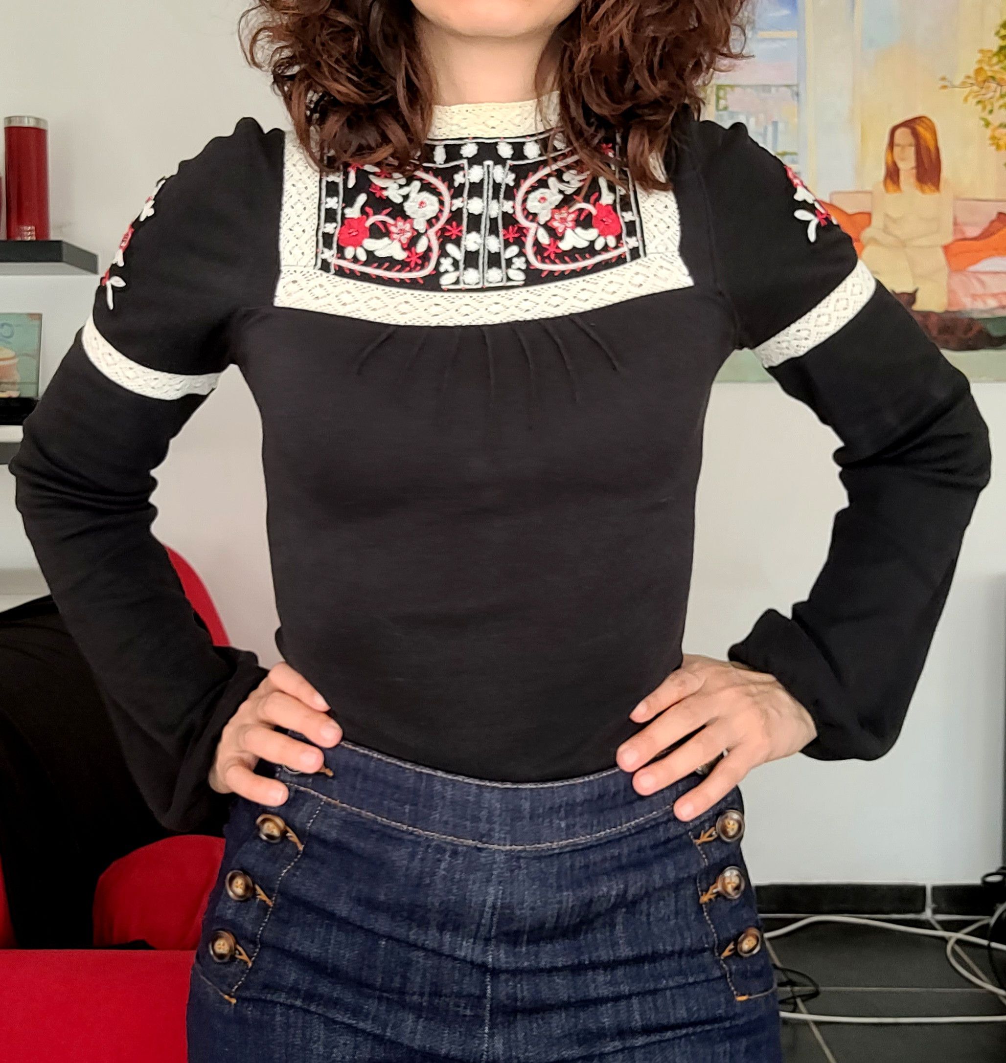 Free People Blouse brodée coton Free People 36 vintage 70's Size XS / US 0-2 / IT 36-38 - 2 Thumbnail