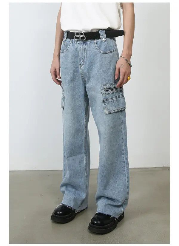 Japanese Brand eko Washed casual straight-leg men's versatile cargo jeans Size US 32 / EU 48 - 2 Thumbnail