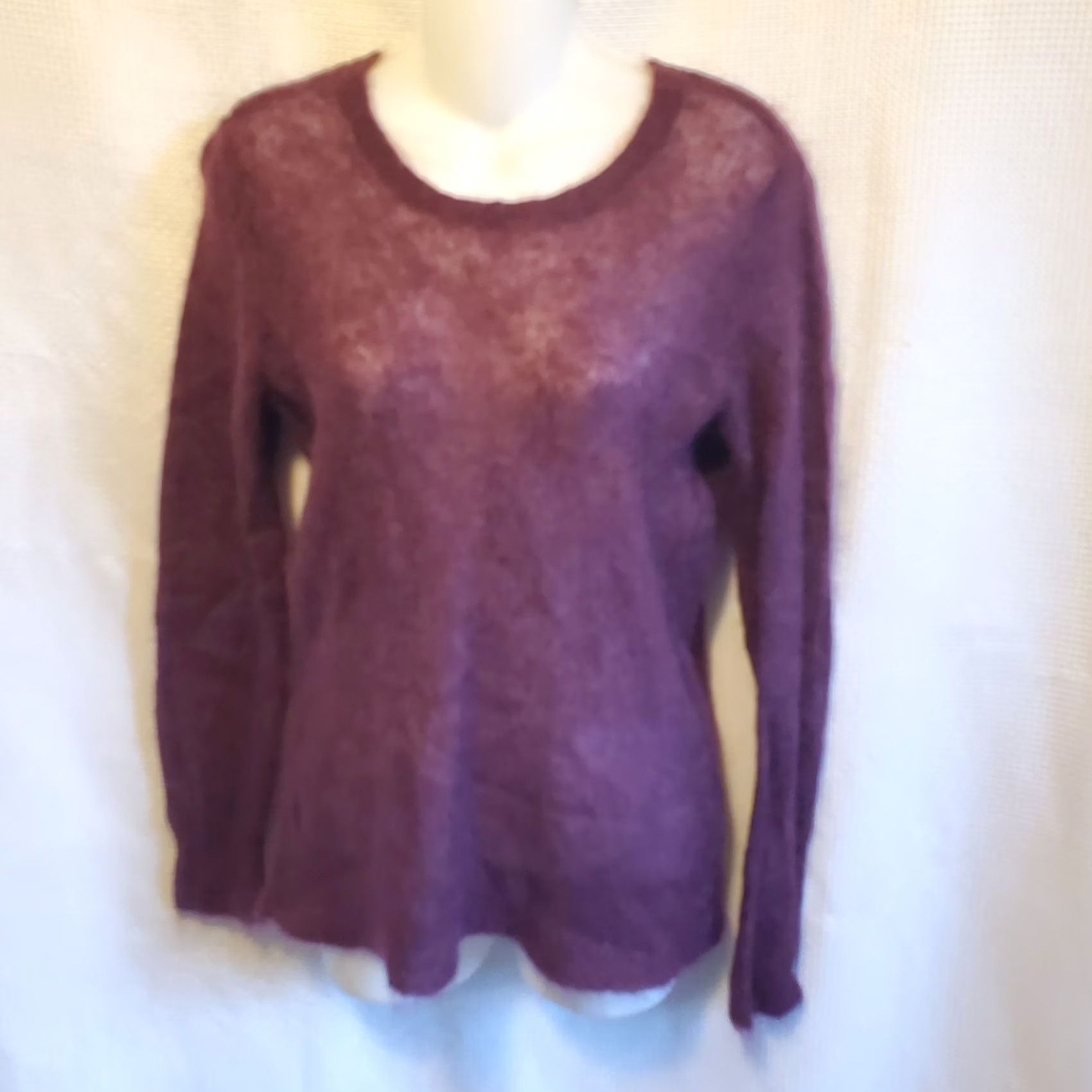 J. Jill J. Jill Sweater Long Sleeve Womens L Angora Wool Purple Wine Crew Neck Pullover Knit Open-Knit Solid Casual Business Fall Spring Size L / US 10 / IT 46 - 2 Thumbnail