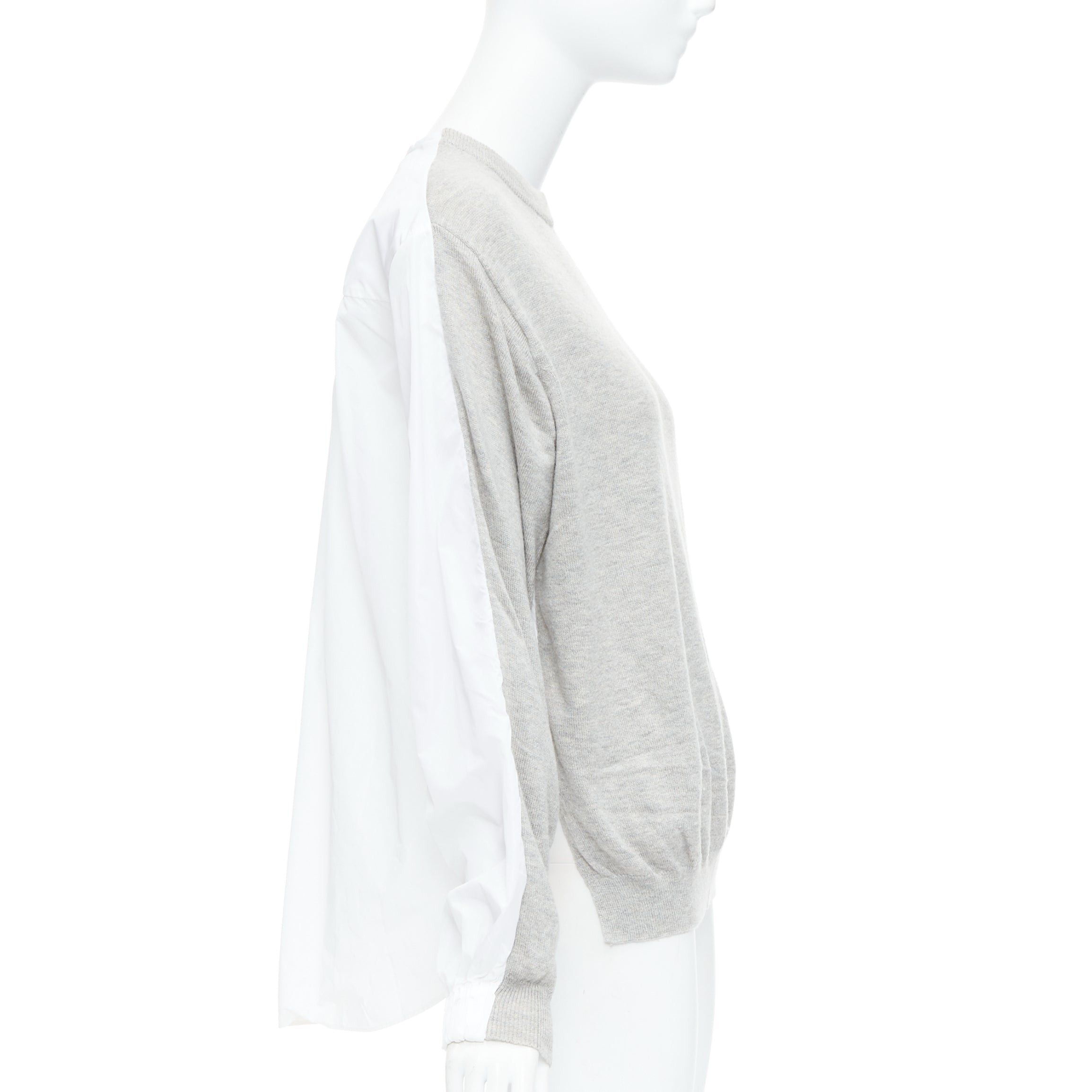 Tibi TIBI white grey nylon merino wool contrast ruched back sweater XS Size S / US 4 / IT 40 - 1 Thumbnail