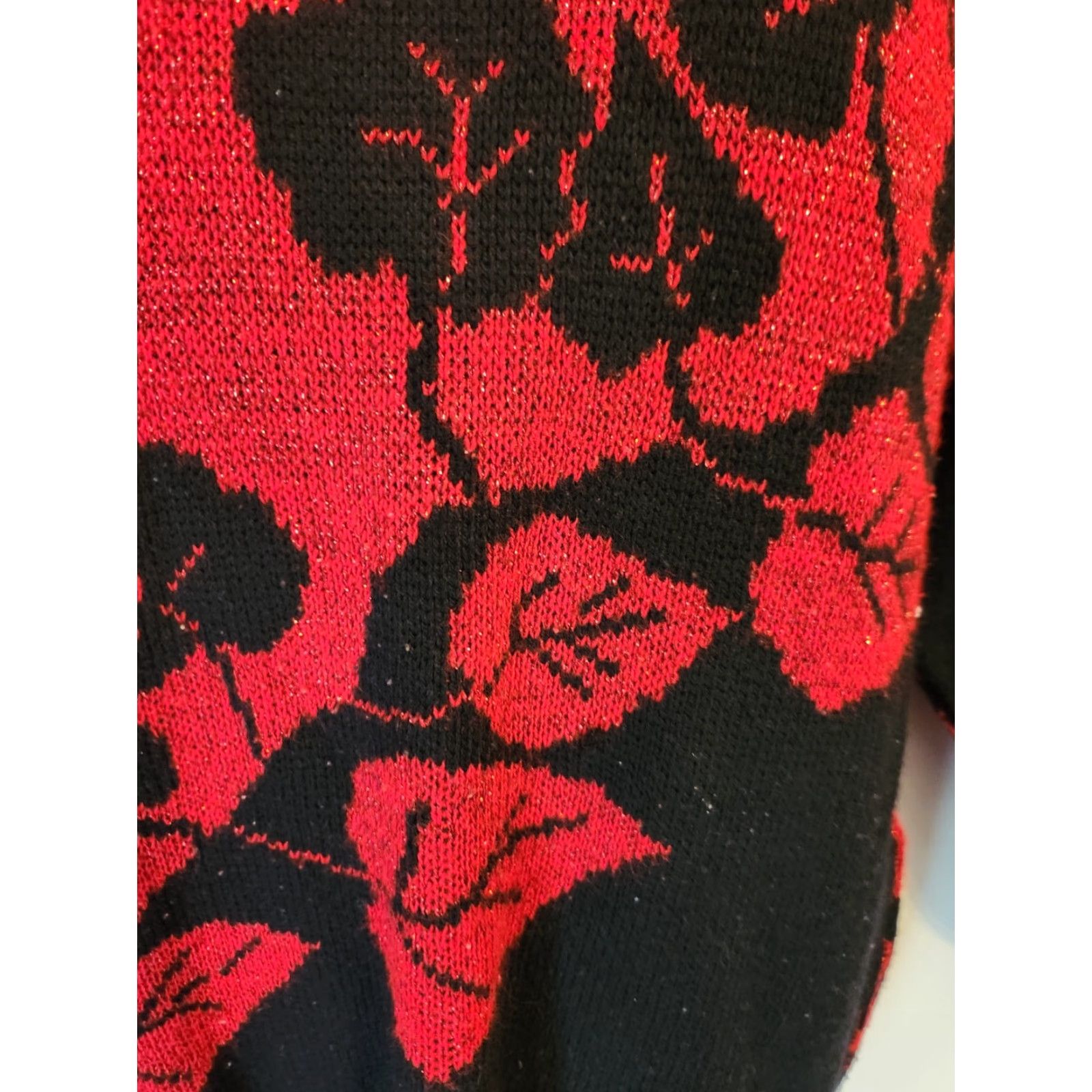 Vintage VINTAGE Arielle Gothic Sweater Shirt XL Black Red Leaf Print 1980s Womens Size XL / US 12-14 / IT 48-50 - 2 Thumbnail