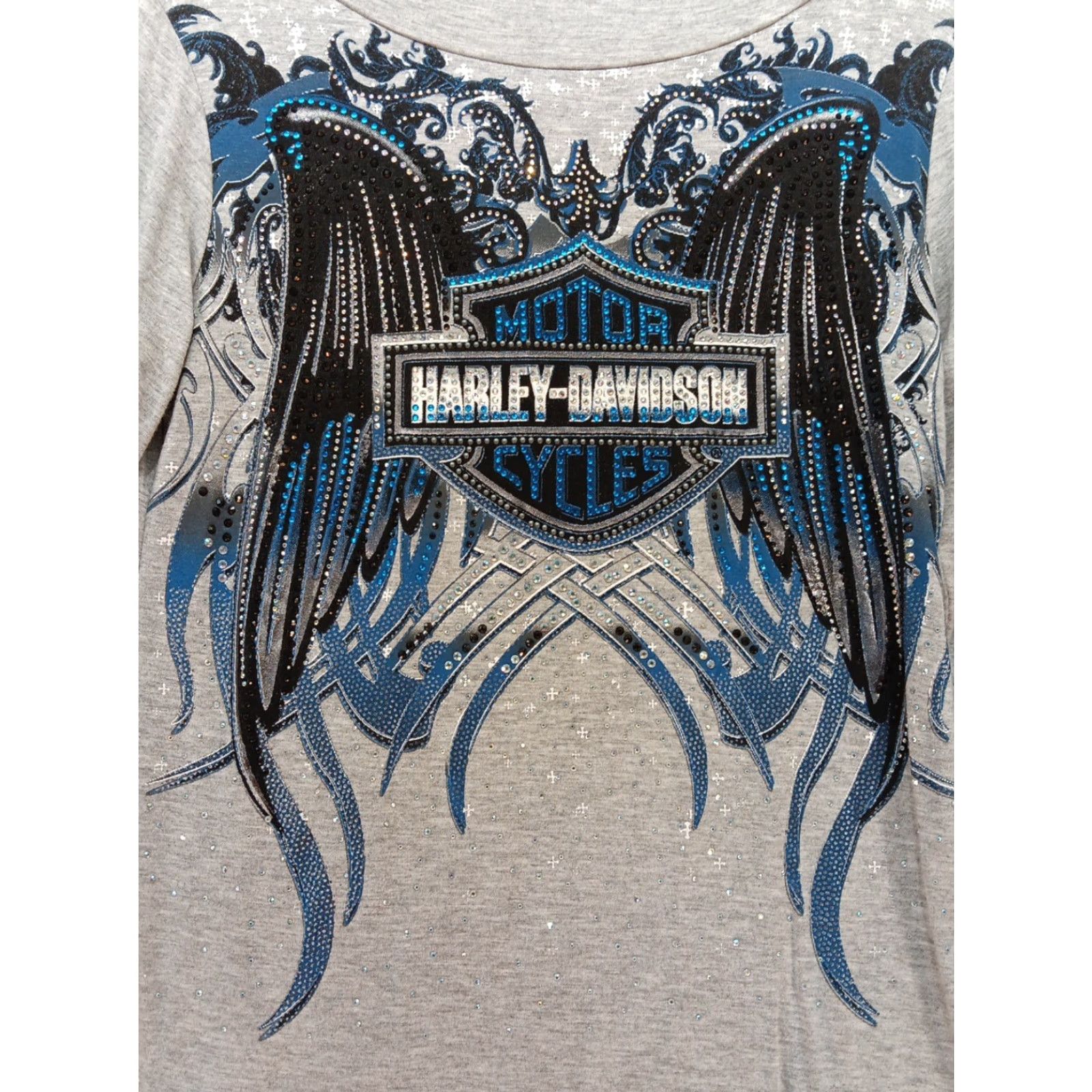 Harley Davidson Harley-Davidson Rhinestone Cowl Neck Shirt Women's Small Gray Long Sleeve GUC Size S / US 4 / IT 40 - 4 Thumbnail
