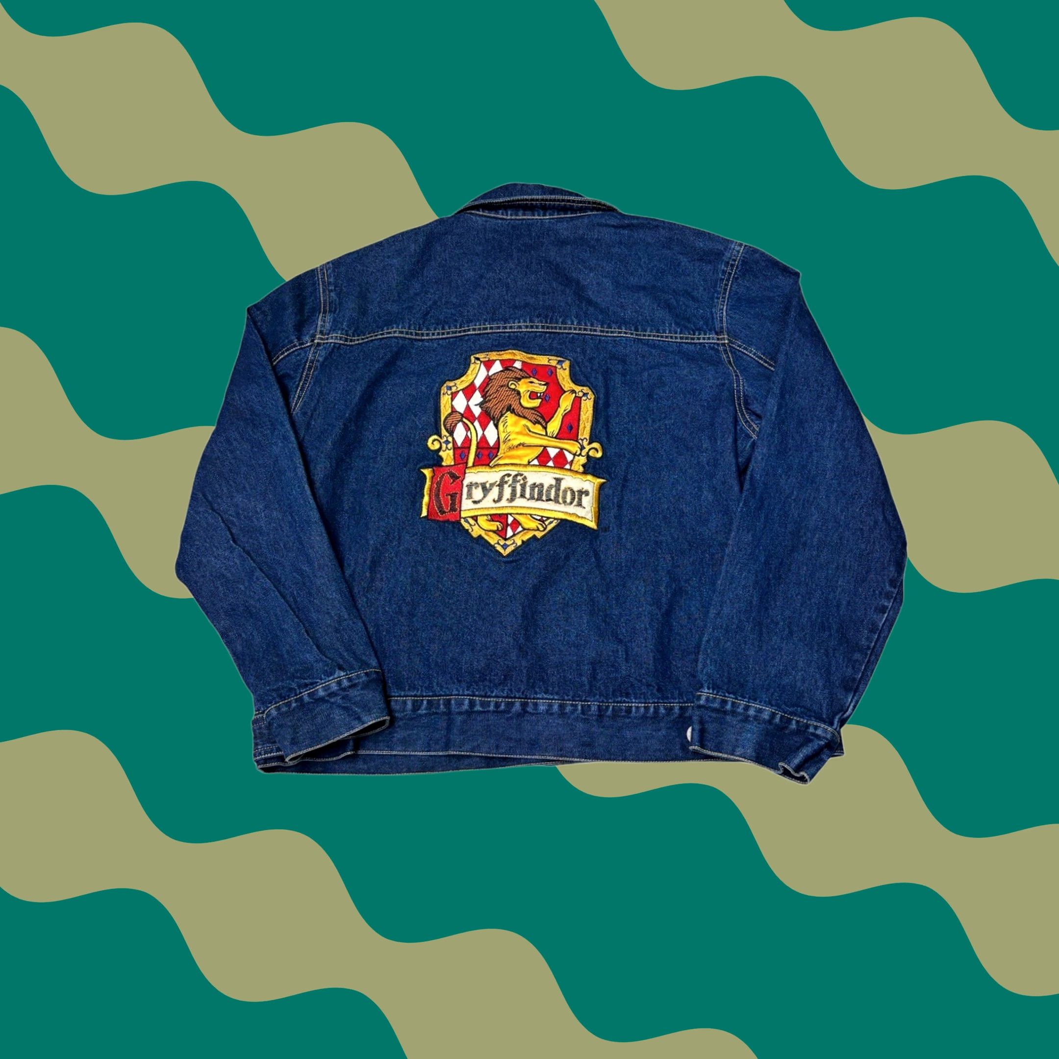 Vintage Harry Potter Gryffindor Denim Jacket Blue Cotton Large Cotton Button Embroidered Logo 90s Wizarding World Womens Jacket Size L / US 10 / IT 46 - 1 Thumbnail