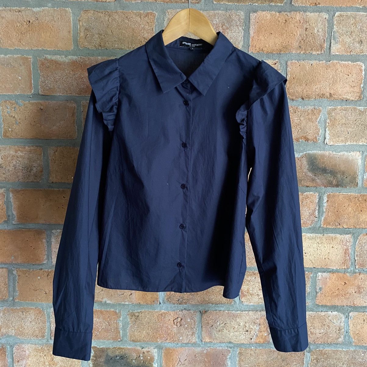 Opening Ceremony OPENING CEREMONY Navy Ruffle Shoulder Button-Up Blouse Size S / US 4 / IT 40 - 4 Thumbnail
