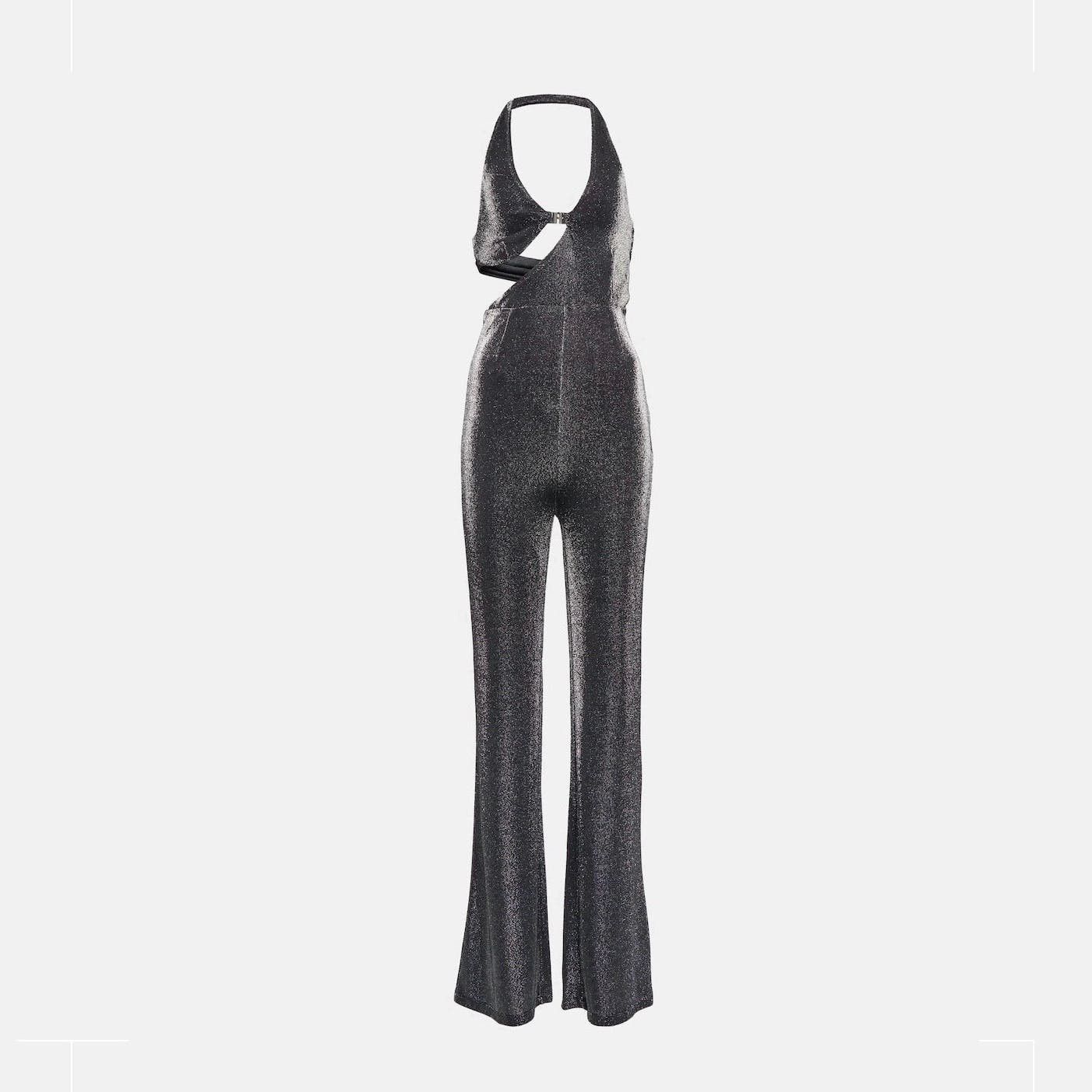 image of Rotate Birger Christensen Rotate Metallic Cut-Out Halterneck Jumpsuit - Xs - NWT in Grey, Women's (