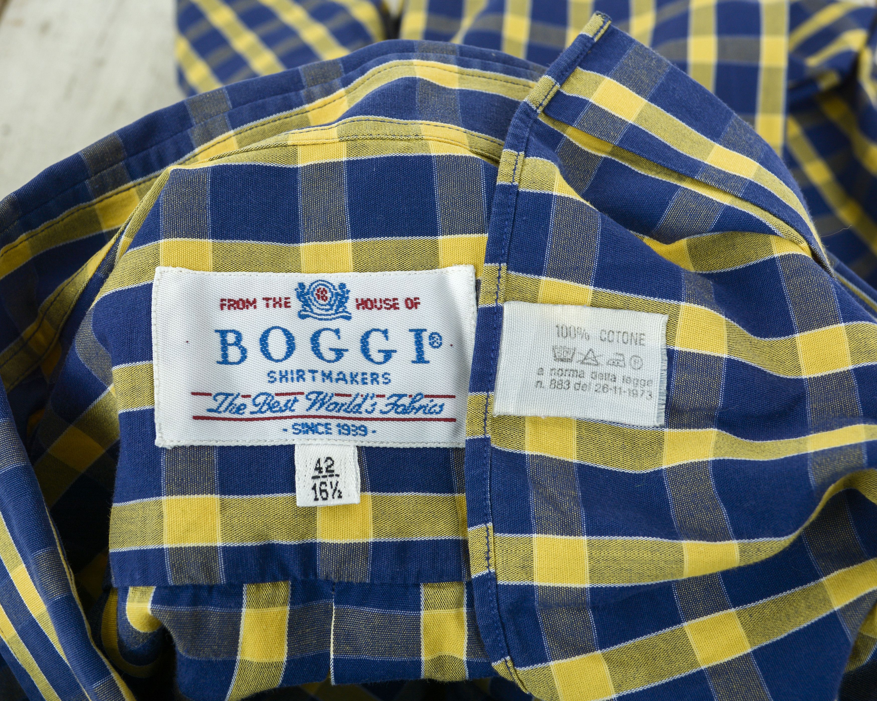 Boggi BOGGI 16 1/2" Size 42 Formal Shirt Check Plaid Cotton Casua Size 42R - 7 Thumbnail