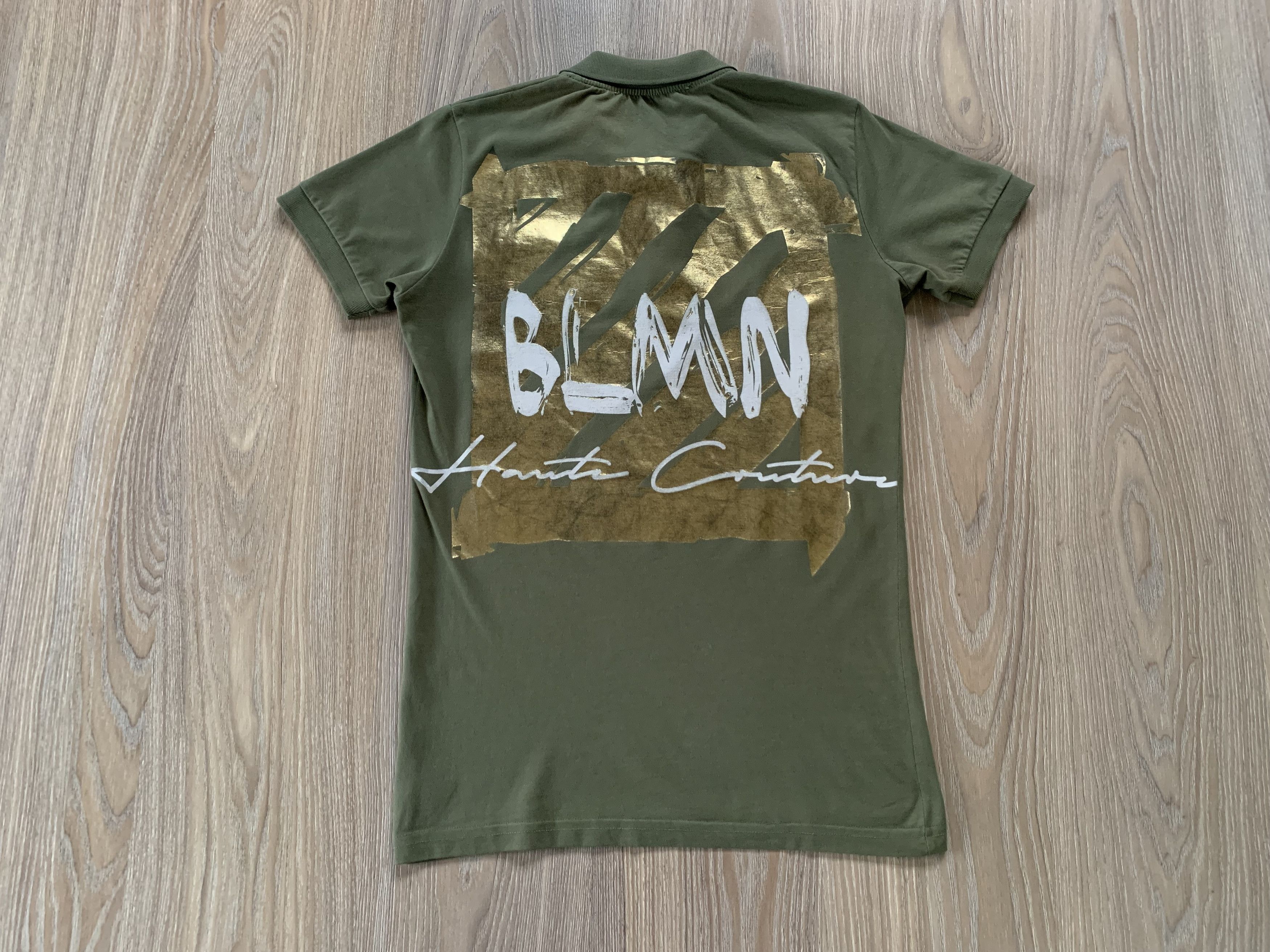 Pierre Balmain Balmain Haute Сouture Mens Cotton Khaki Printed Patch Polo Size US S / EU 44-46 / 1 - 3 Thumbnail
