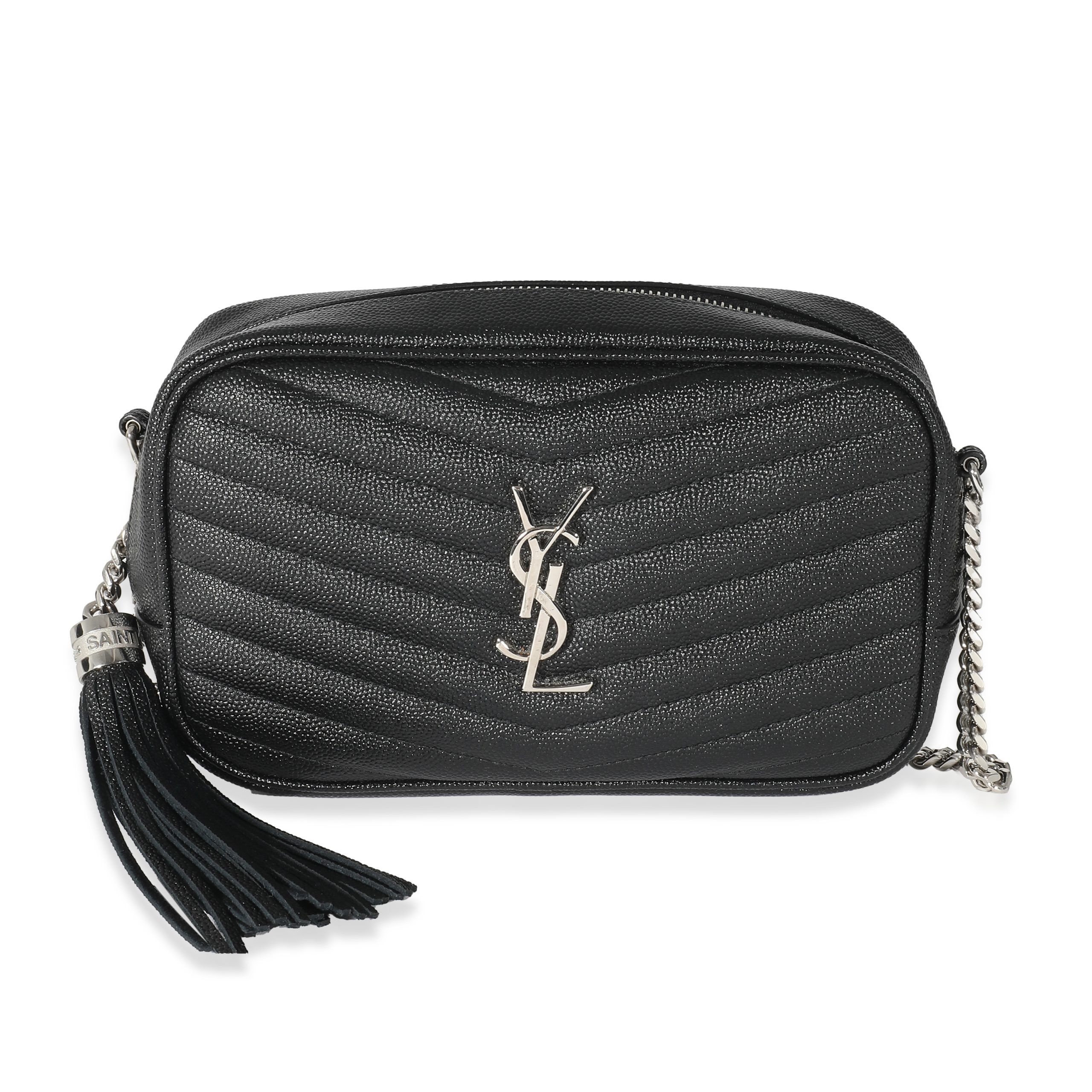 image of YVES Saint Laurent Black Grain De Poudre Lou Mini Camera Bag, Women's