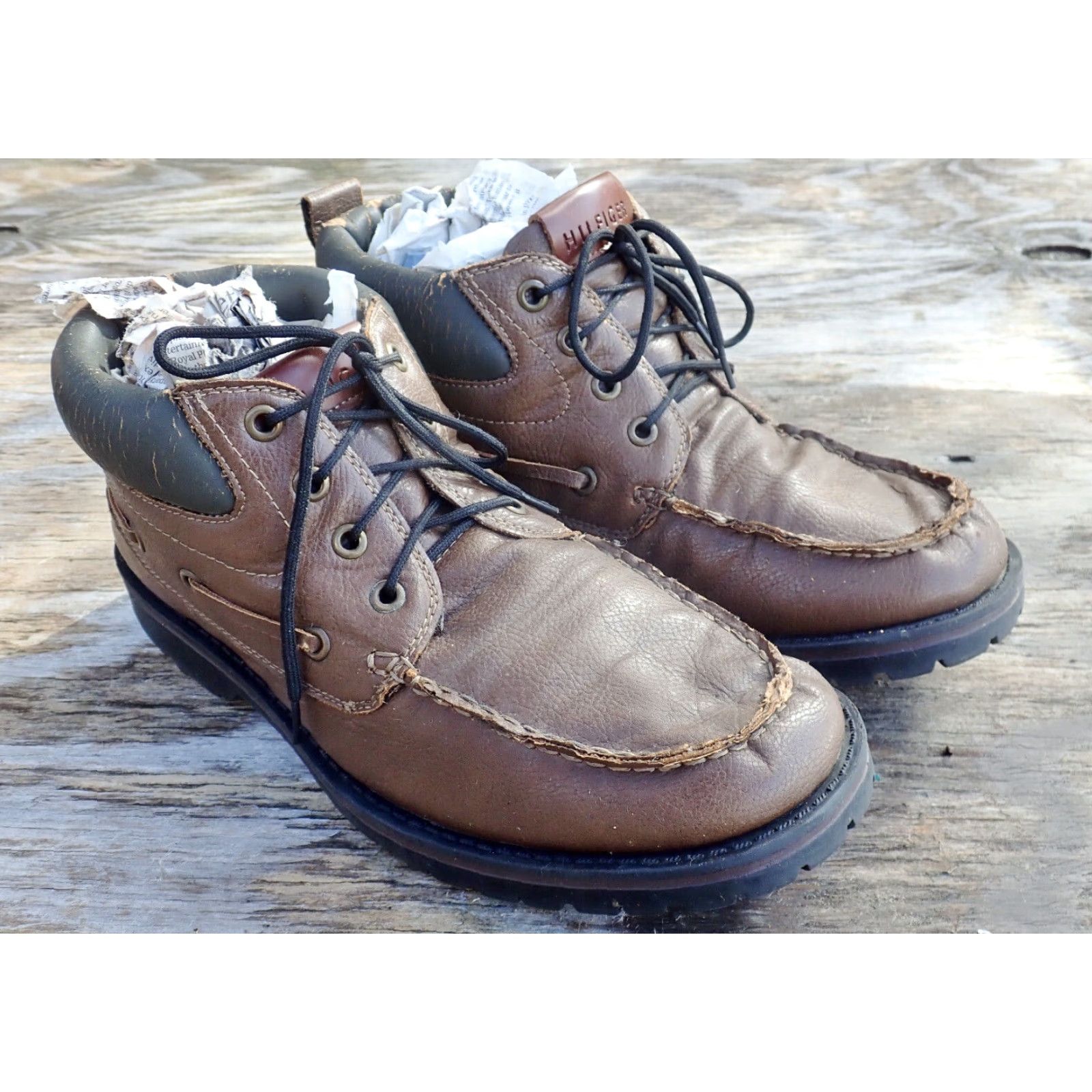 Tommy Hilfiger VINTAGE Tommy Hilfiger Mens Brown Leather Lace Up Jonesboro Cognac Boot 8.5 US Mens 41.5 EU Rubber Outsole 90s Western Style Boots Mens Size US 8.5 / EU 41-42 - 2 Thumbnail