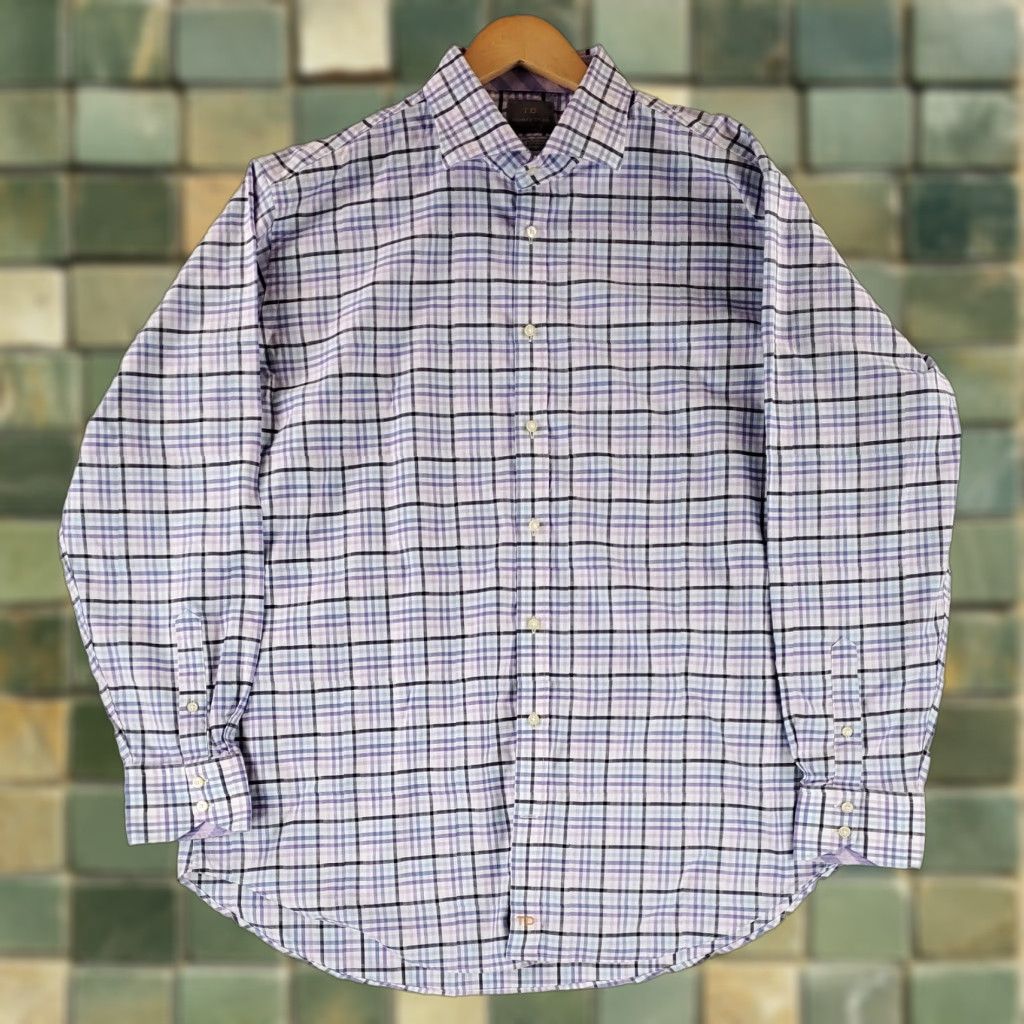 Thomas Dean Shirt Button Up Check Plaid Blue Purple Long Sleeve Mens XXL