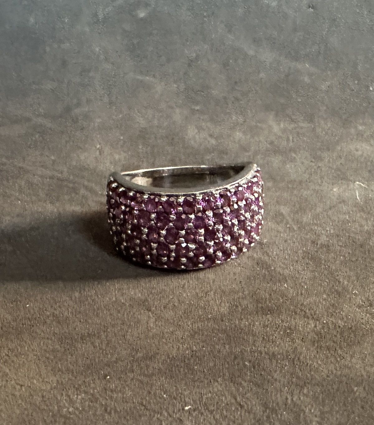 image of Amethyst Pave Cluster Sterling Silver Ring Sz5 in Purple, Men's