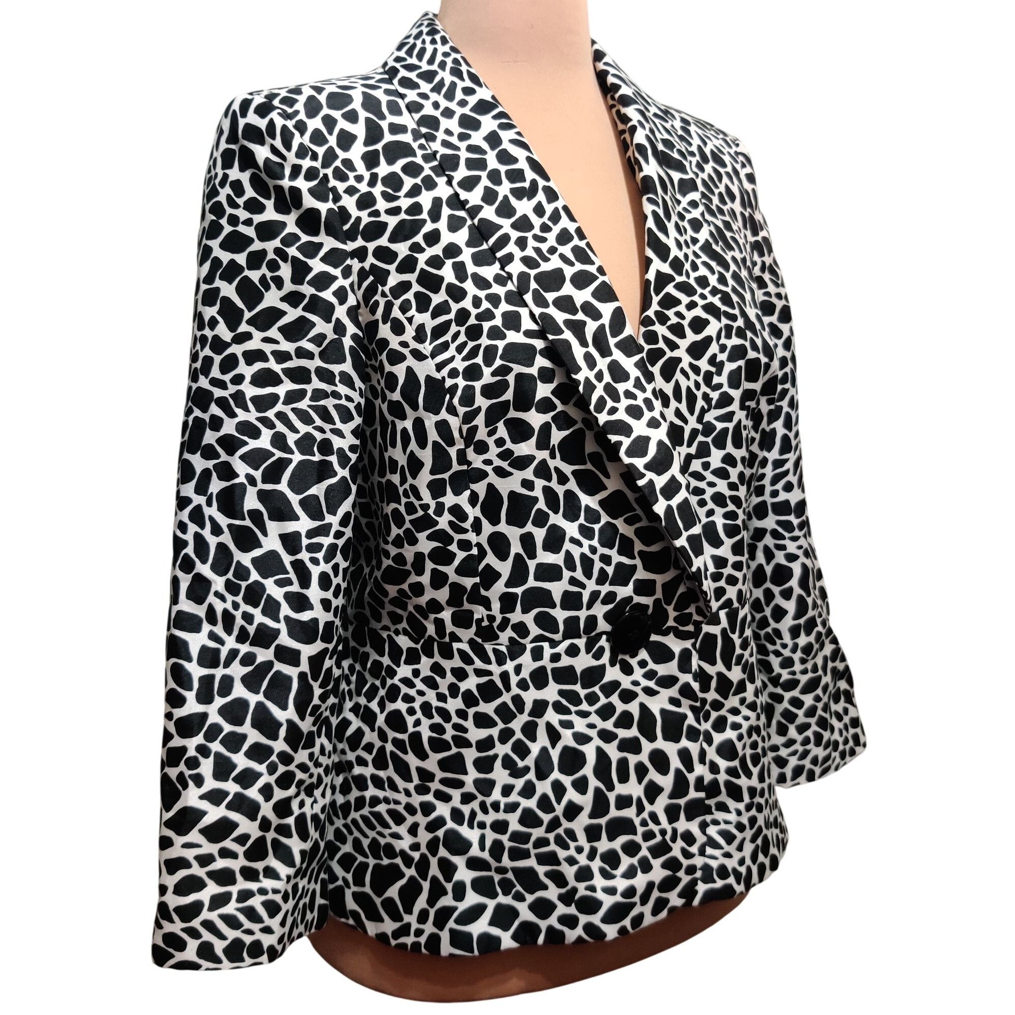 Kasper Kasper Womens 12 Black White Giraffe Animal Print Satin Blaz Size XL / US 12-14 / IT 48-50 - 2 Thumbnail