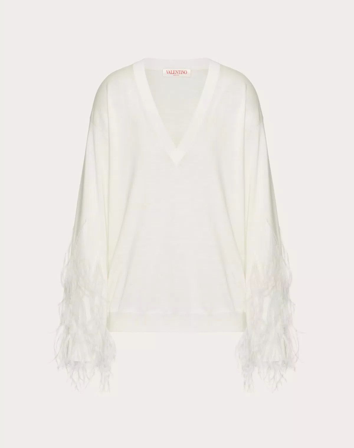Valentino o1s1wg110426 Wool Jumper With Feathers in White Size L / US 10 / IT 46 - 1 Thumbnail