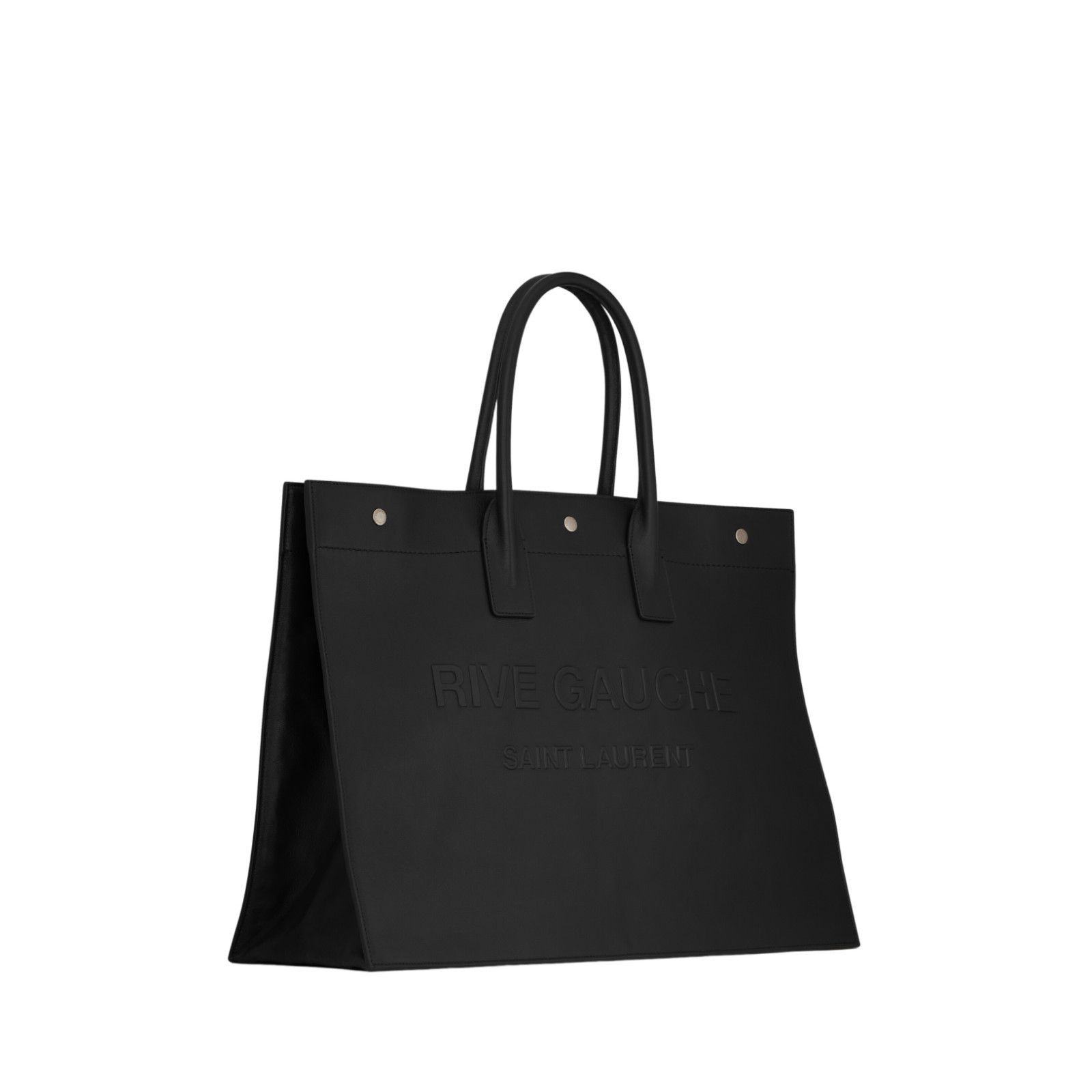 SAINT LAURENT Rive Gauche $2400 Black Smooth Leather Large T