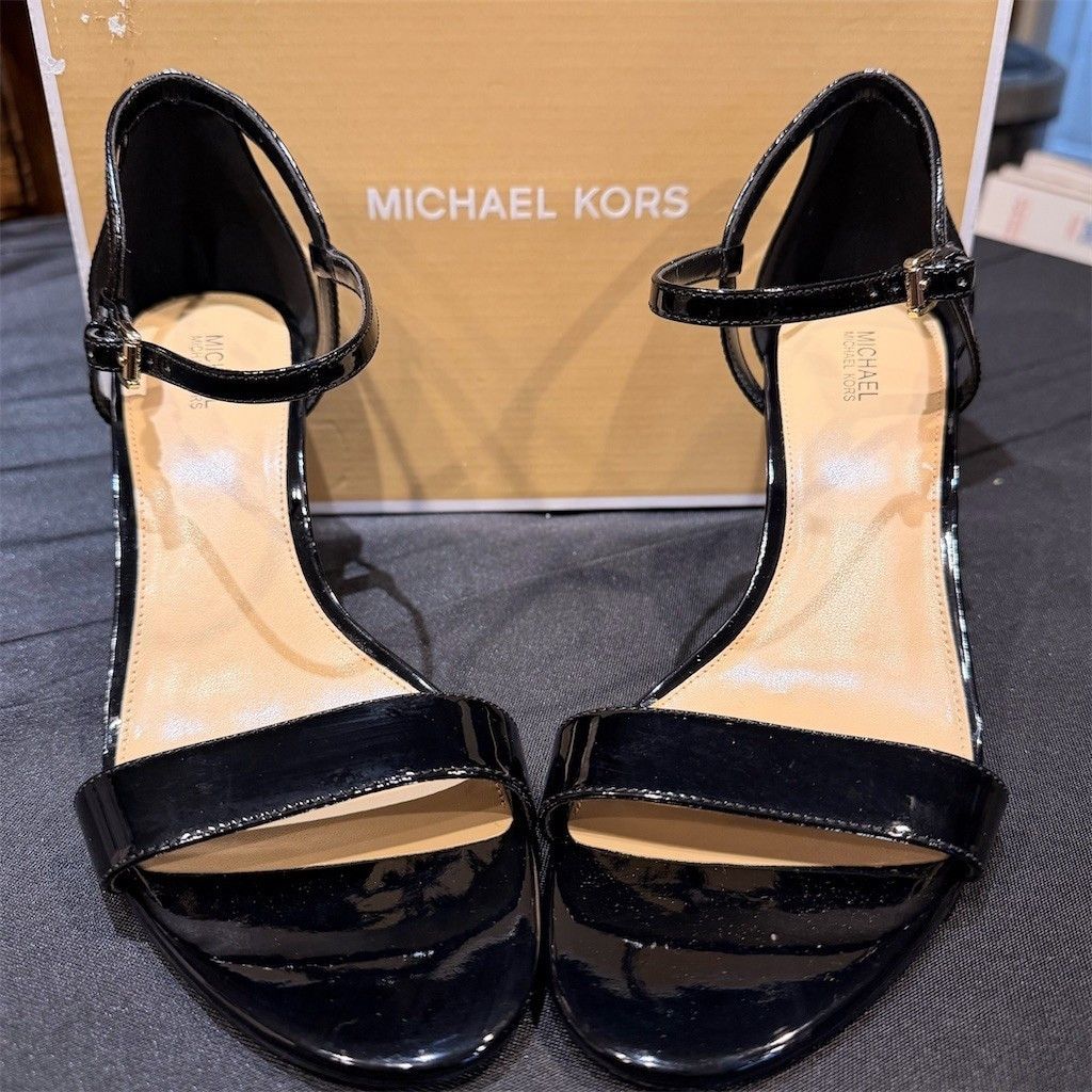Michael Kors Simone Mid Sandal 9M Black Ankle Strap Heel