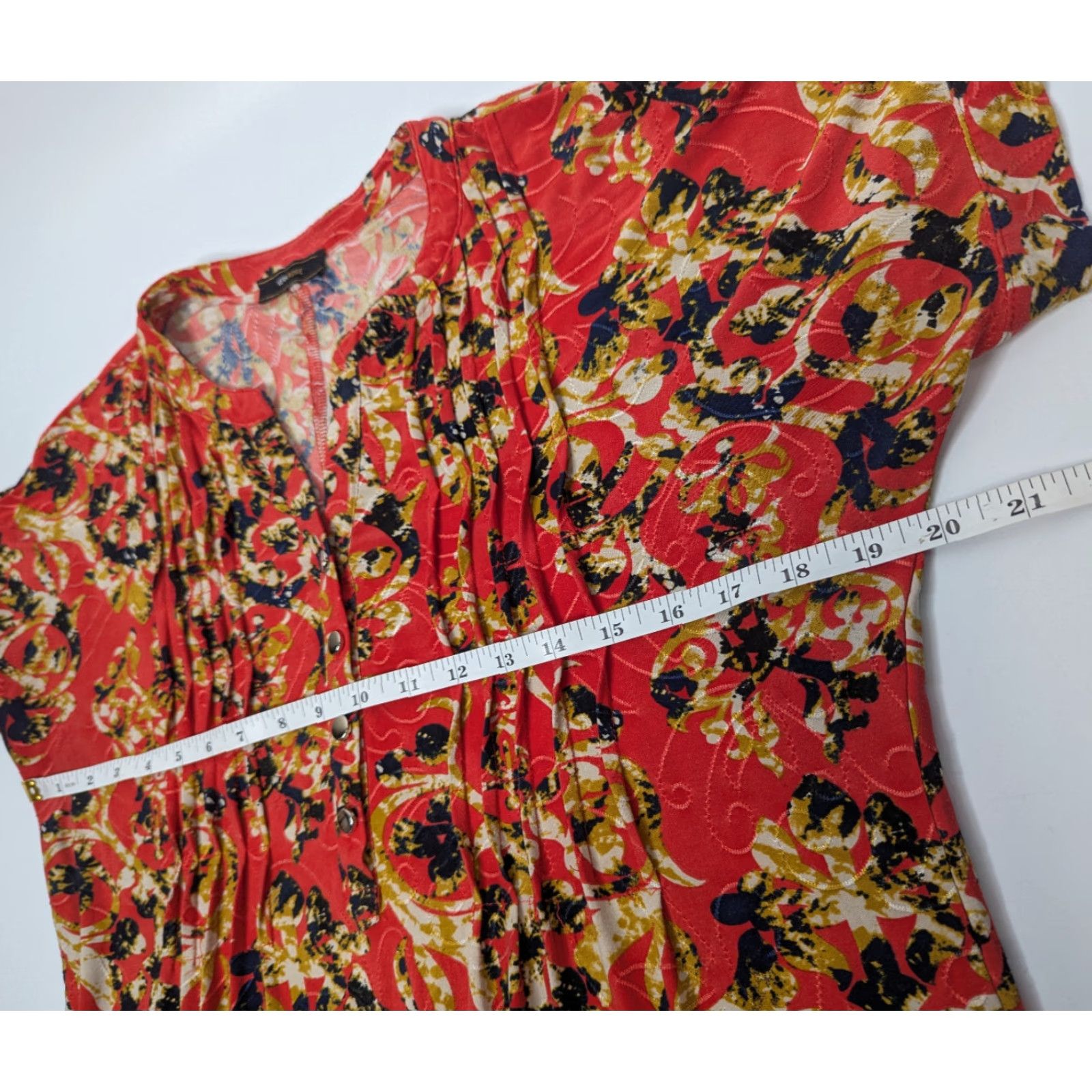 Vintage Vera Rose Women's Orange Sleeveless Pintuck Button V-Neck Henley Cap Sleeve Shirt Blouse Tunic Women Size ONE SIZE - 5 Thumbnail
