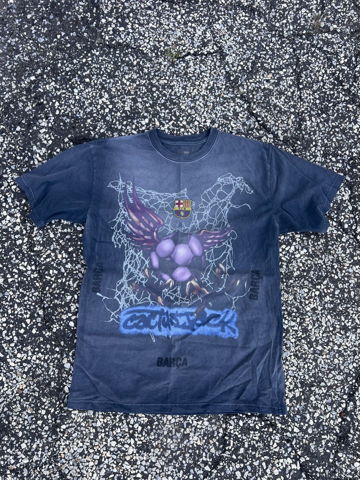 Travis Scott Cactus Jack x FC Barcelona Washed Spray Logo Tee 