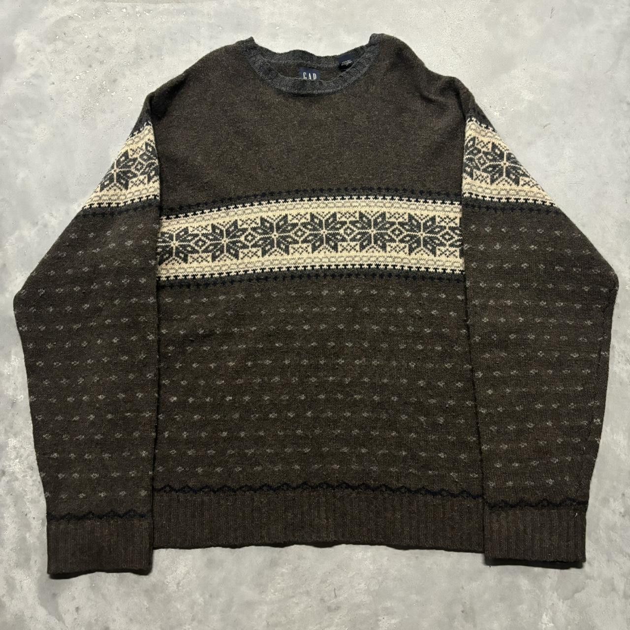 Japanese Brand × Vintage Crazy Vintage Y2K/2000s Grunge Khaki Pattern Striped 100% Lambswool Sweater! Size US XL / EU 56 / 4 - 1 Thumbnail