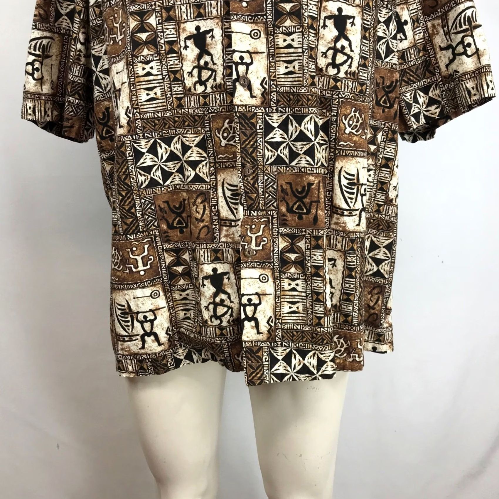 Vintage VINTAGE Blue Turtle Shirt Hawaiian Button-Up Short Sleeve Collared Brown Tribal Petroglyph Geometric XL Mens Size US XL / EU 56 / 4 - 3 Thumbnail
