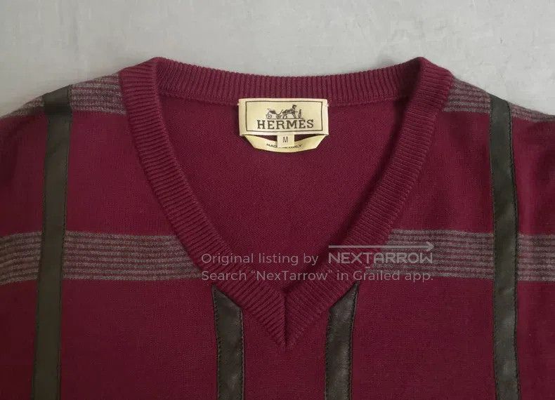Hermes Hermes Wool knitted sweater, burgundy, pieced sheepskin Size US M / EU 48-50 / 2 - 2 Thumbnail
