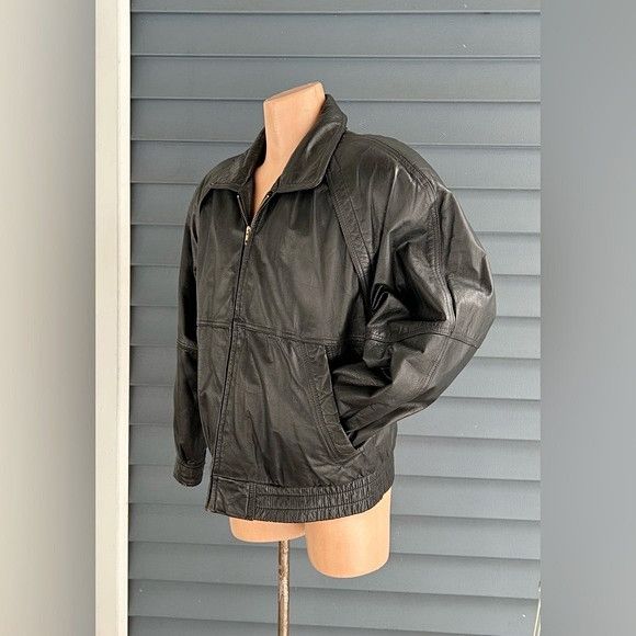 Members Only Vintage Retro 80s Mens Black Leather Bomber Jacket~44~ Size US L / EU 52-54 / 3 - 2 Thumbnail
