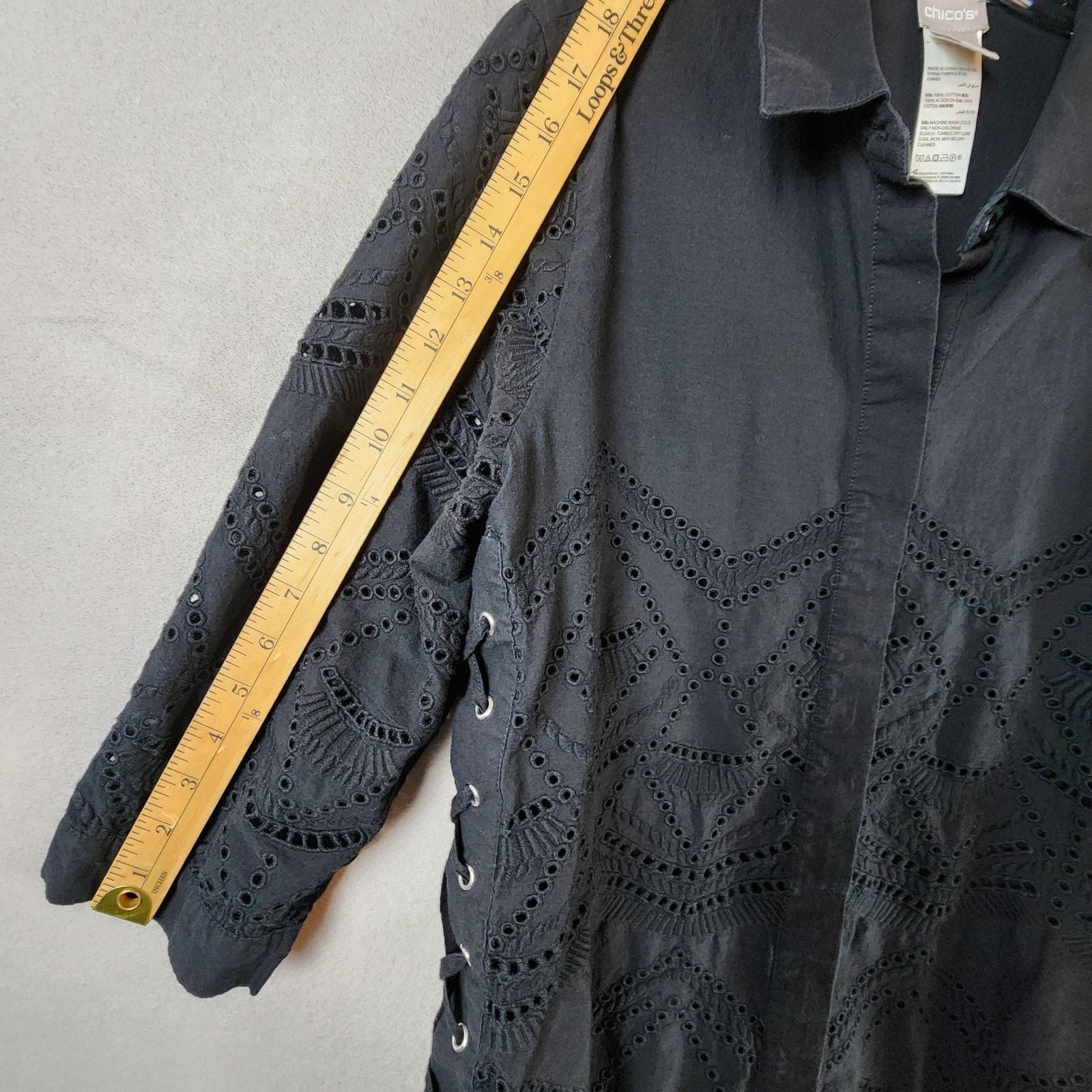 Chicos Chico’s Eyelet Embroidered Blouse Women Size 8/10 Black Size M / US 6-8 / IT 42-44 - 6 Thumbnail
