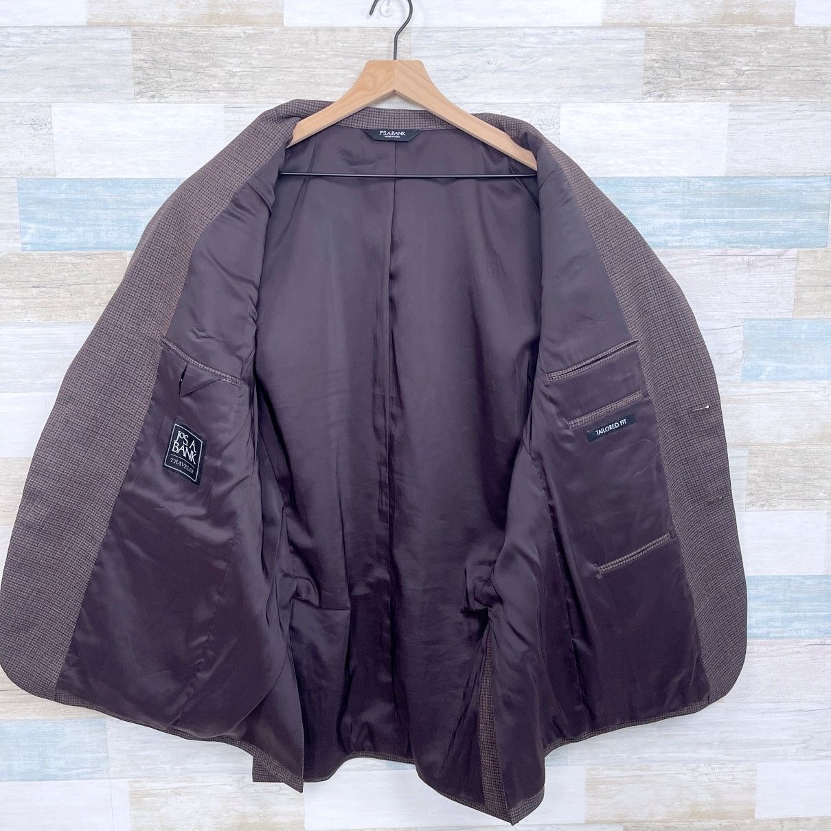 Jos. A. Bank Jos A Bank Travelers Wool Tailored Fit Brown Plaid 44L Size 44L - 4 Thumbnail