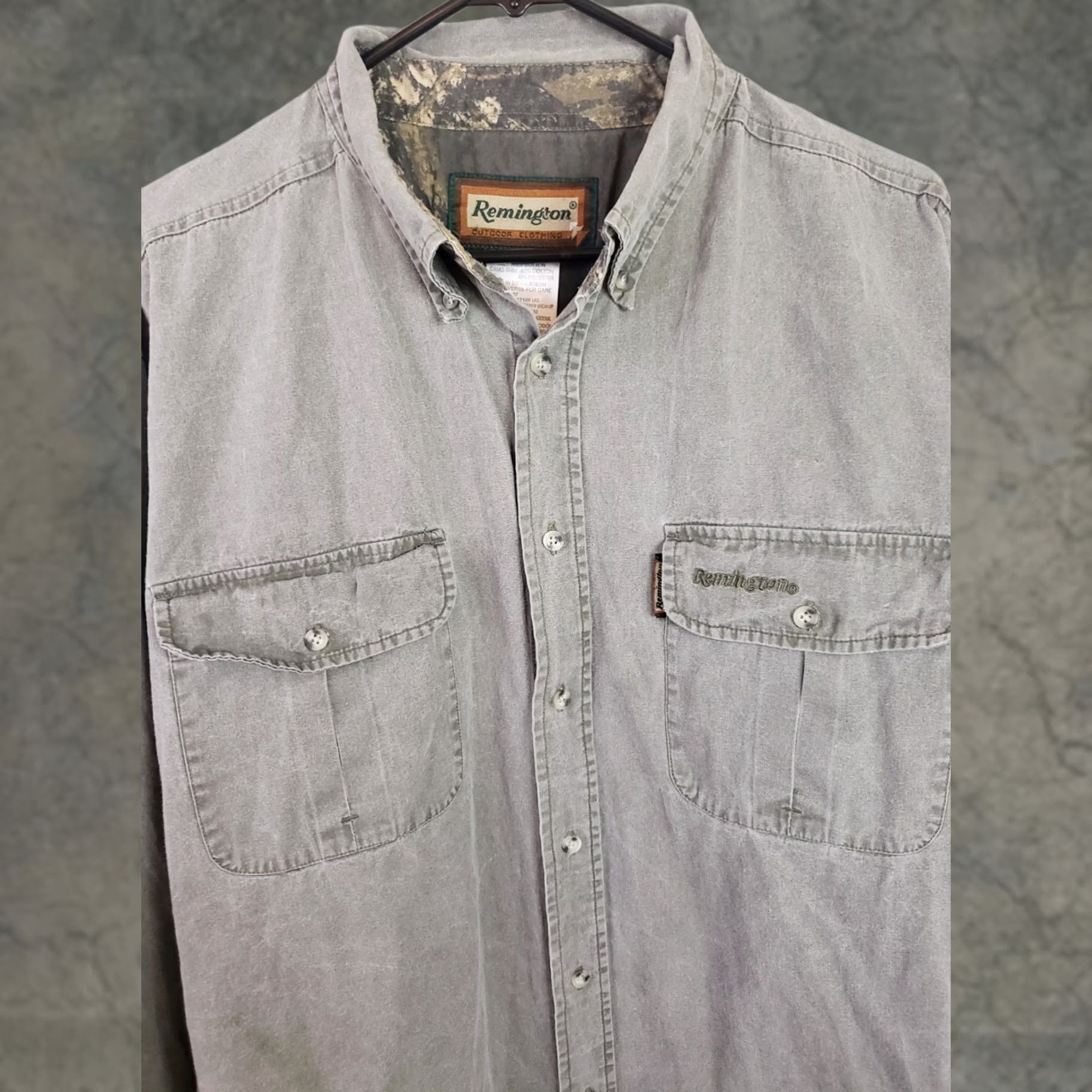 Vintage Remington Shirt Men XL Green Button-Down Canvas Cotton Outdoor Pocketed Long Sleeve Size US XL / EU 56 / 4 - 1 Thumbnail