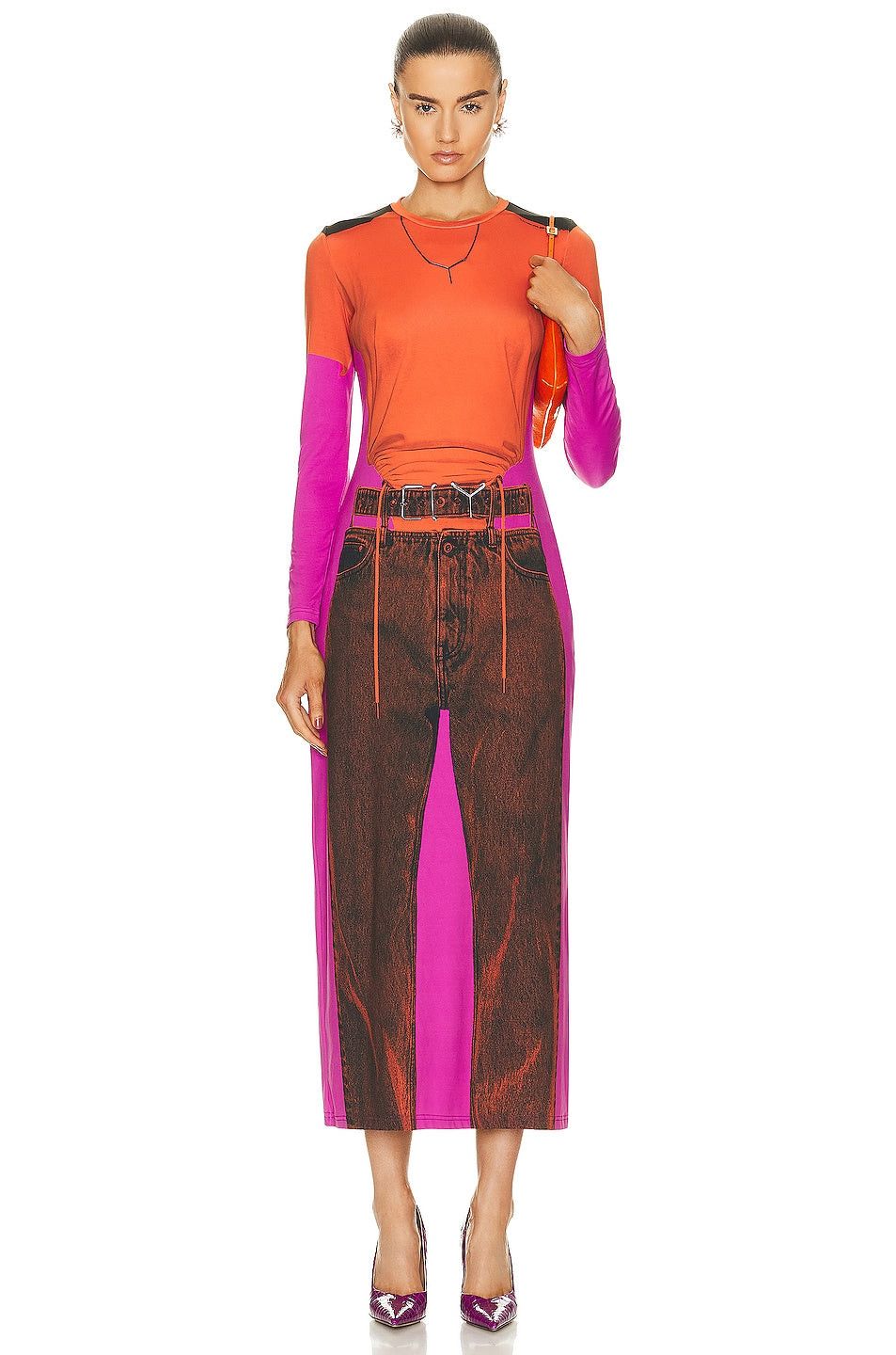 Jean Paul Gaultier × Y/Project Orange Pink Trompe L'oeil Maxi Dress Size XS / US 0-2 / IT 36-38 - 3 Thumbnail
