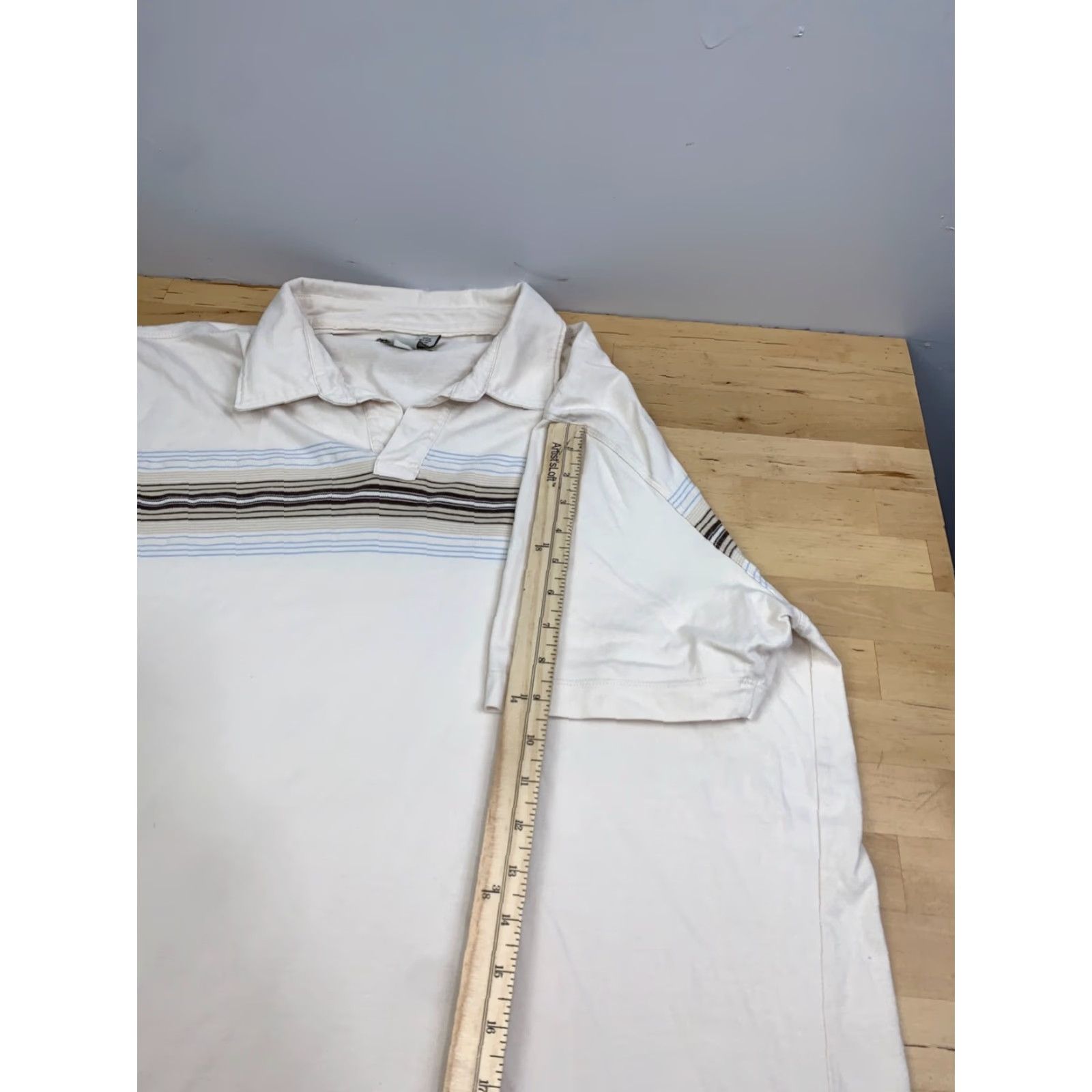 Banana Republic VINTAGE Banana Republic Polo Shirt Mens XL Beige Striped Short Sleeve Y2K Casual 12174 Size US XL / EU 56 / 4 - 4 Thumbnail