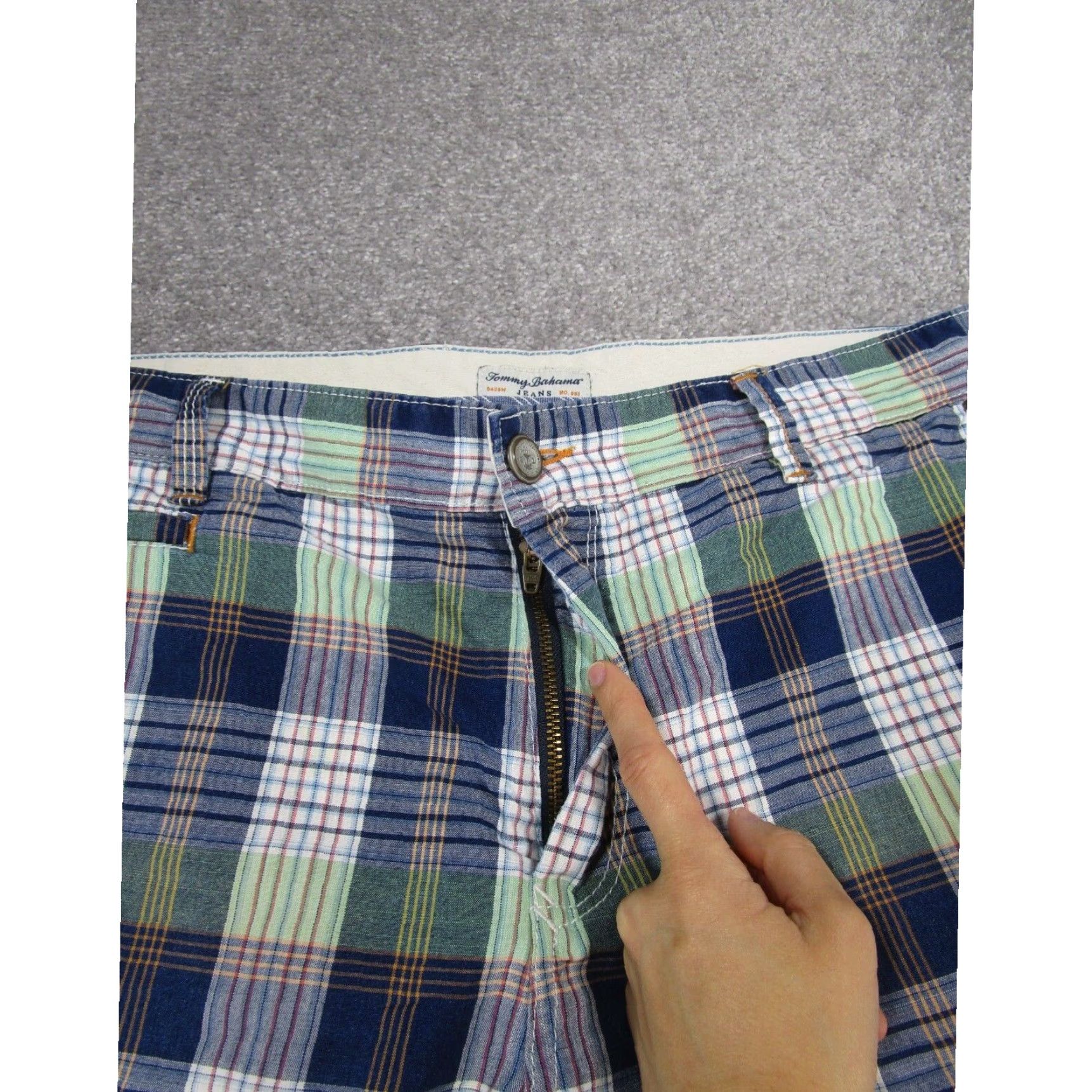Tommy Bahama Tommy Bahama Mens Shorts 35 Extra Large XL Blue Green White Cotton Madras Plaid Size US 35 - 2 Thumbnail