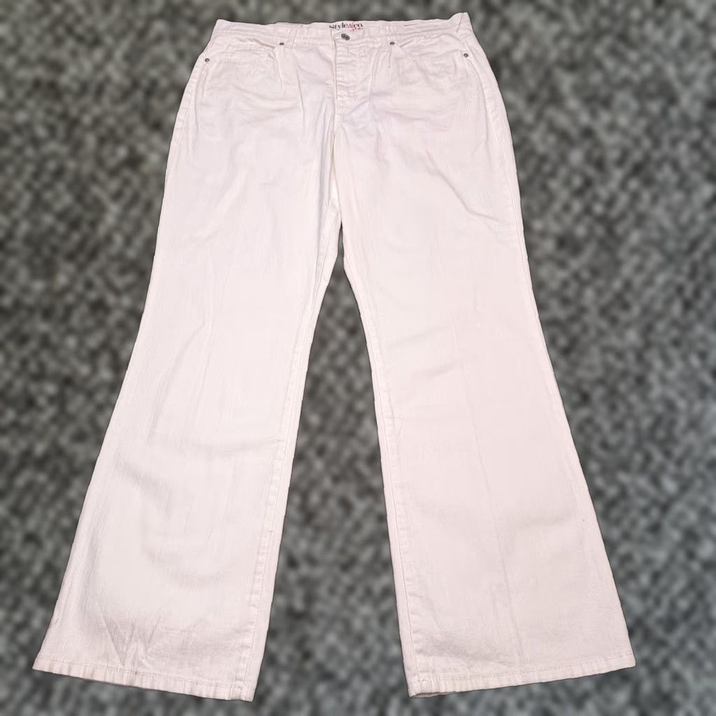 Vintage Style&co Bootcut Jeans Womens 18 White High Rise Stretch Denim 5-Pocket Logo Zip Inseam 32.5in Regular Size 40" / US 18 - 1 Thumbnail