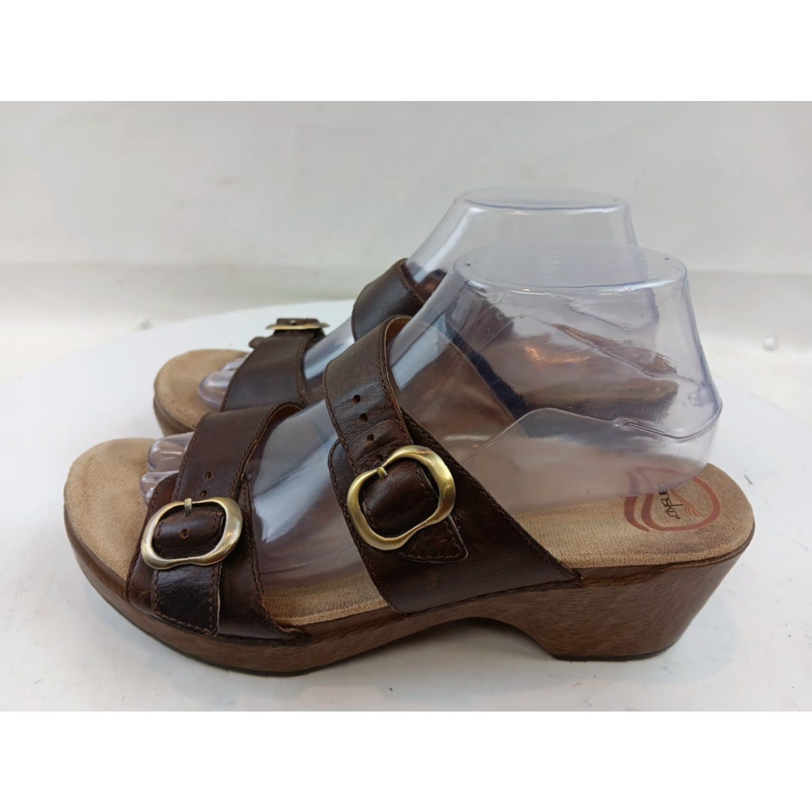 Dansko Dansko Women's Sandals Brown Leather Slide Mule Dual Buckles Open Toe Wedge Strappy Size US 10 / IT 40 - 5 Thumbnail