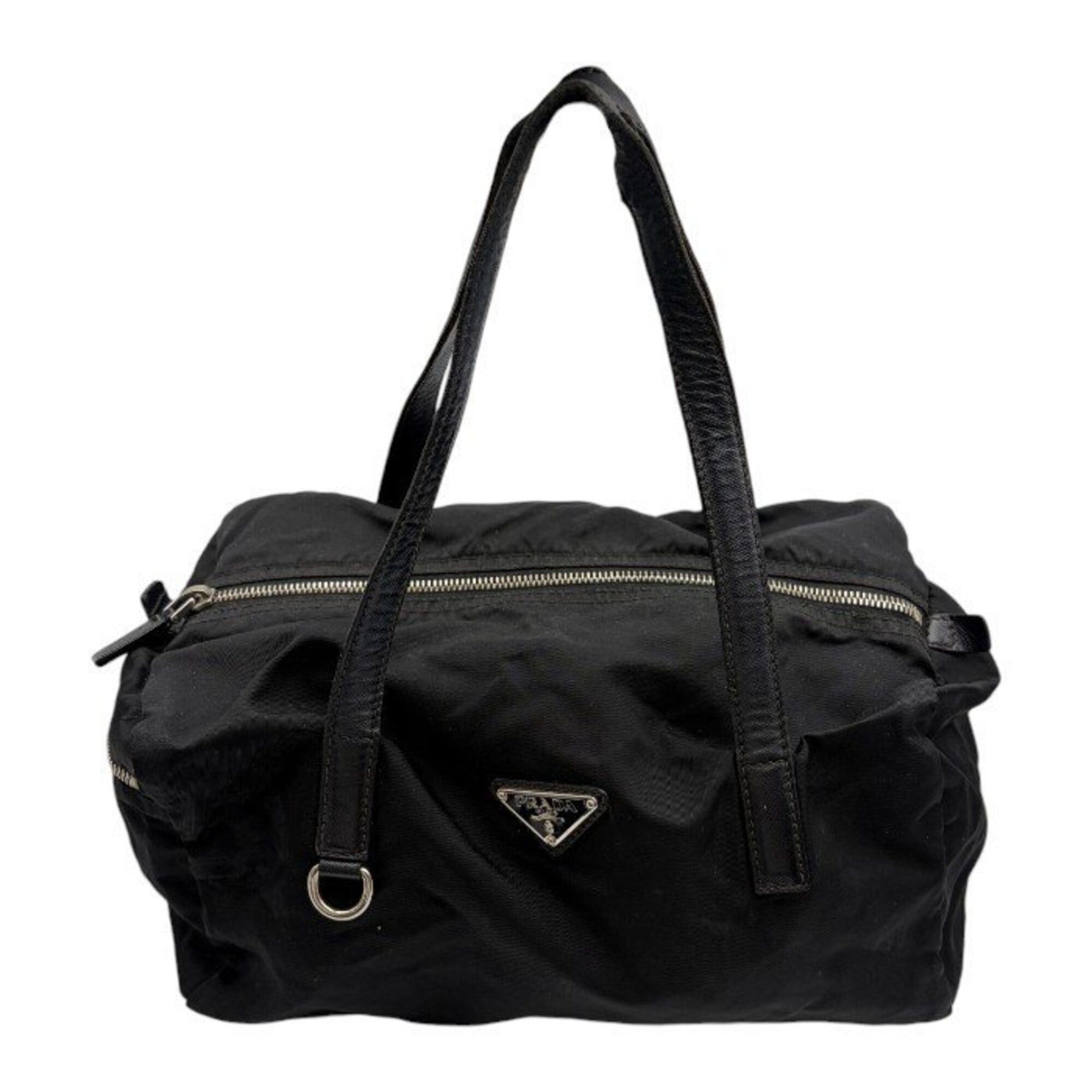 Prada PRADA Mini Boston Bag Handbag with Triangle Logo, Black Size ONE SIZE - 1 Thumbnail
