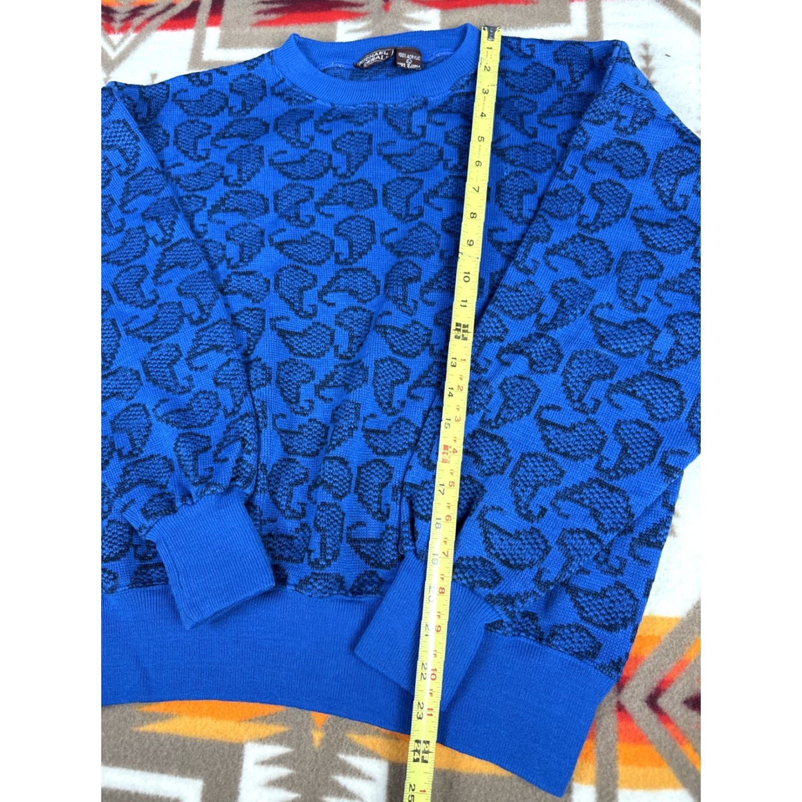 Vintage VINTAGE Michael Gerald Sweater Crewneck Paisley Blue Black 80s Mens L Acrylic Pullover Size US L / EU 52-54 / 3 - 4 Thumbnail