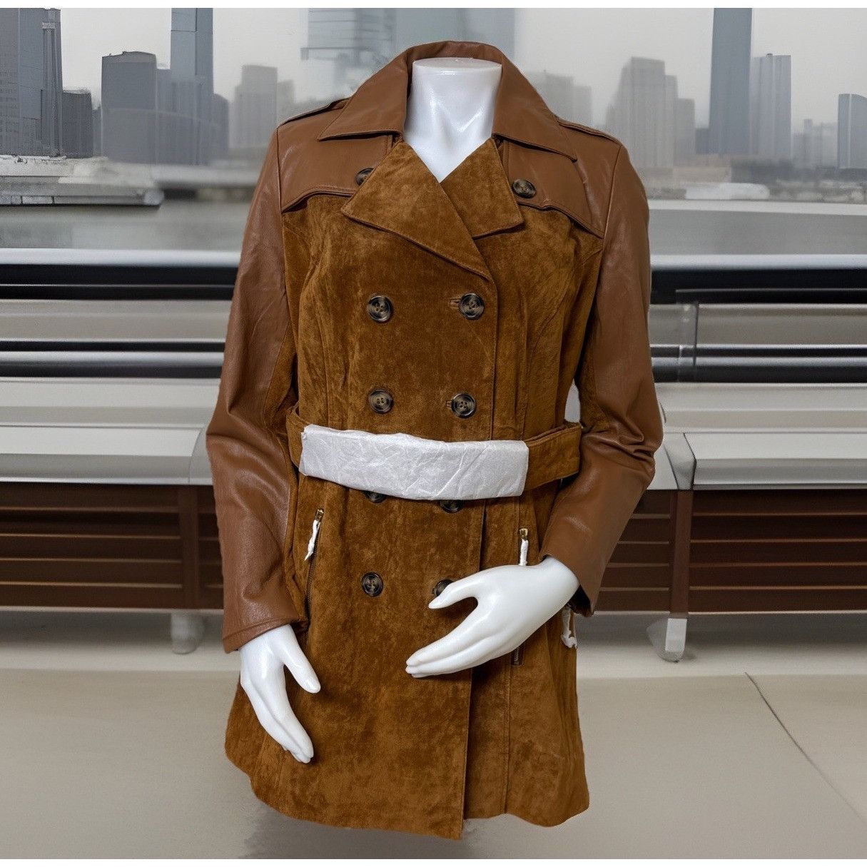 Other Suede Leather Trench Coat Womens M Belted Double Breasted Ch Size M / US 6-8 / IT 42-44 - 1 Thumbnail
