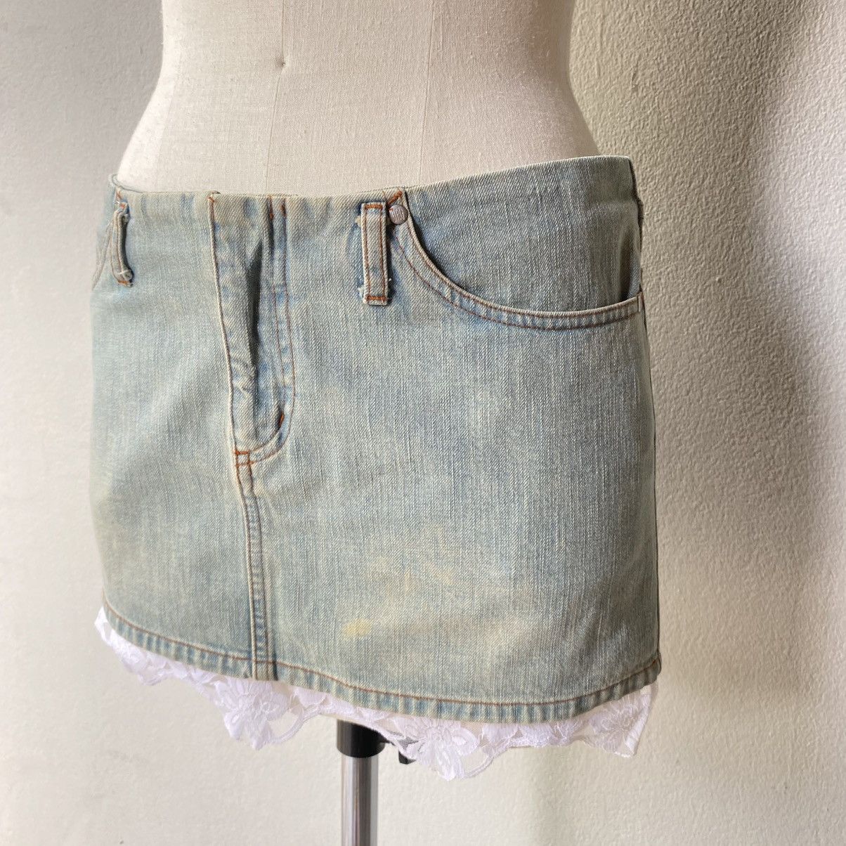 Jean Paul Gaultier JPG Jean Paul Gaultier Y2K Lace Trim Denim Skirt Size 36" / US 14 / IT 50 - 4 Thumbnail
