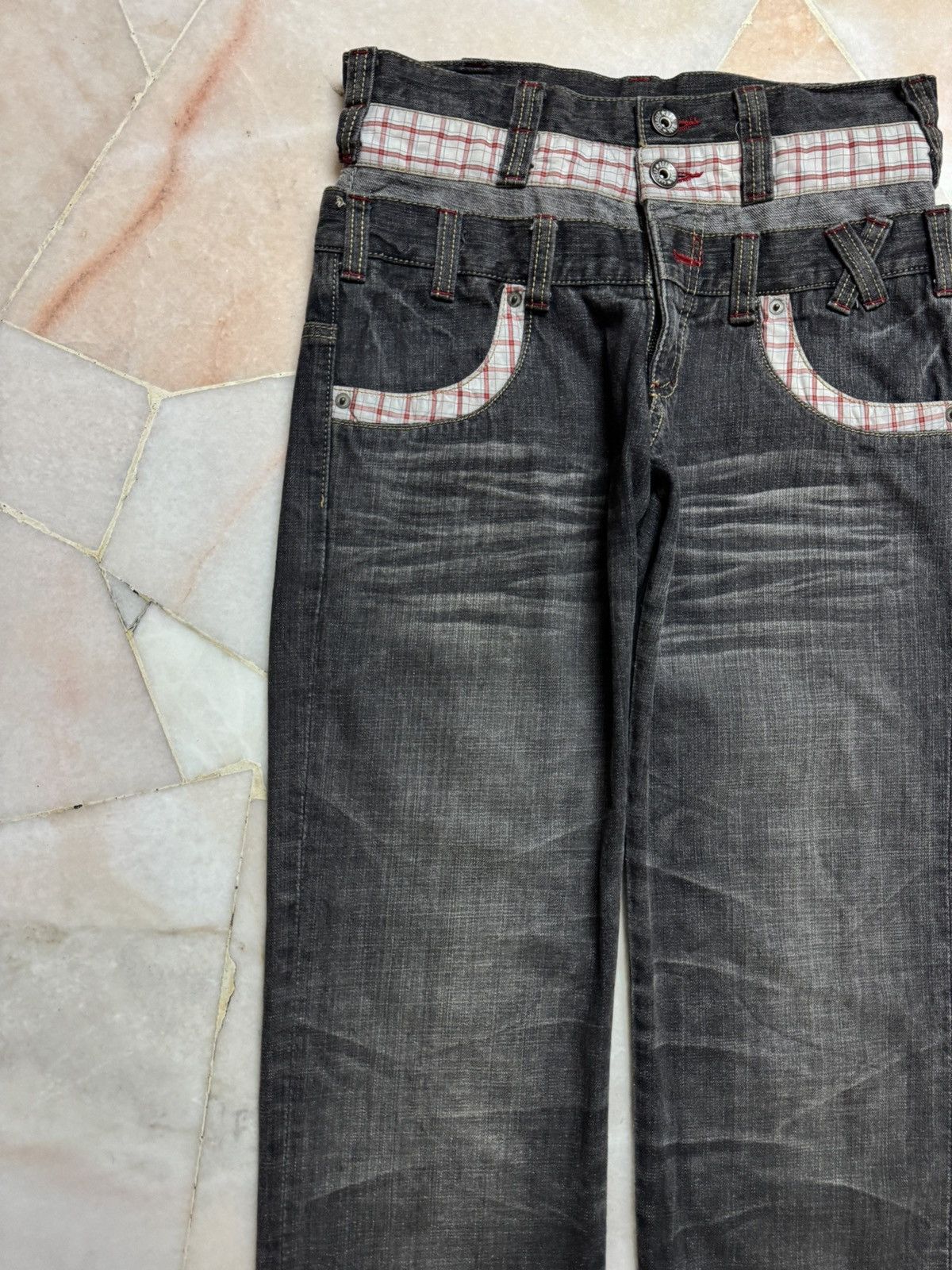 14th Addiction 💥Double Waist 90s Japanese Sand Washed Distress Jean Denim Size US 29 - 4 Thumbnail