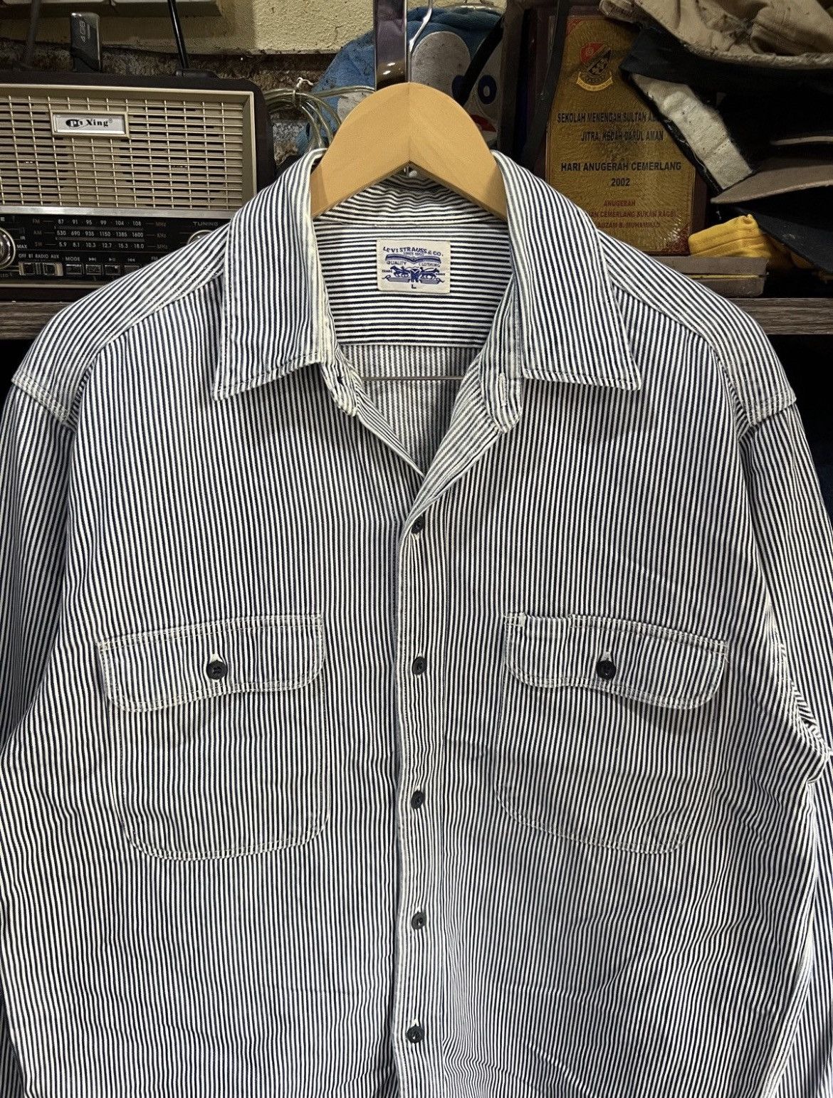 Levi's 🔥Vintage Levis Hickory Stripes Overshirt Size US M / EU 48-50 / 2 - 4 Thumbnail