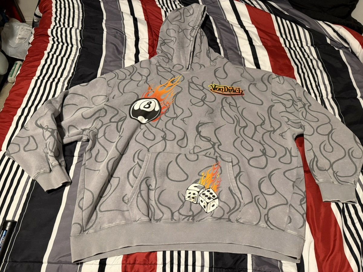 Von Dutch Von Dutch Gray Hoodie Flame 8-Ball and Dice Graphics 2XL Size US XXL / EU 58 / 5 - 1 Thumbnail