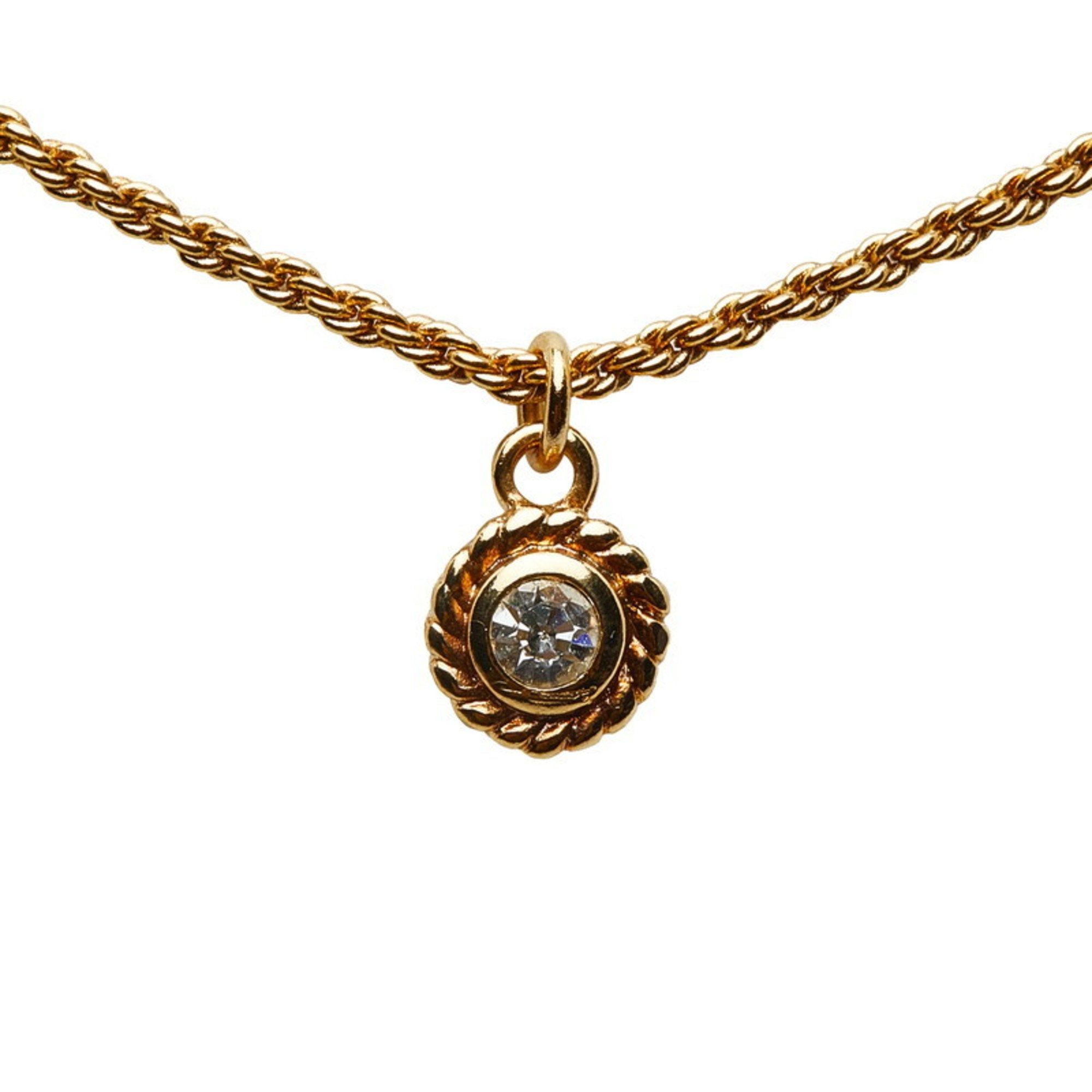 image of Christian Dior Dior Rhinestone Necklace Gold Plated Women's