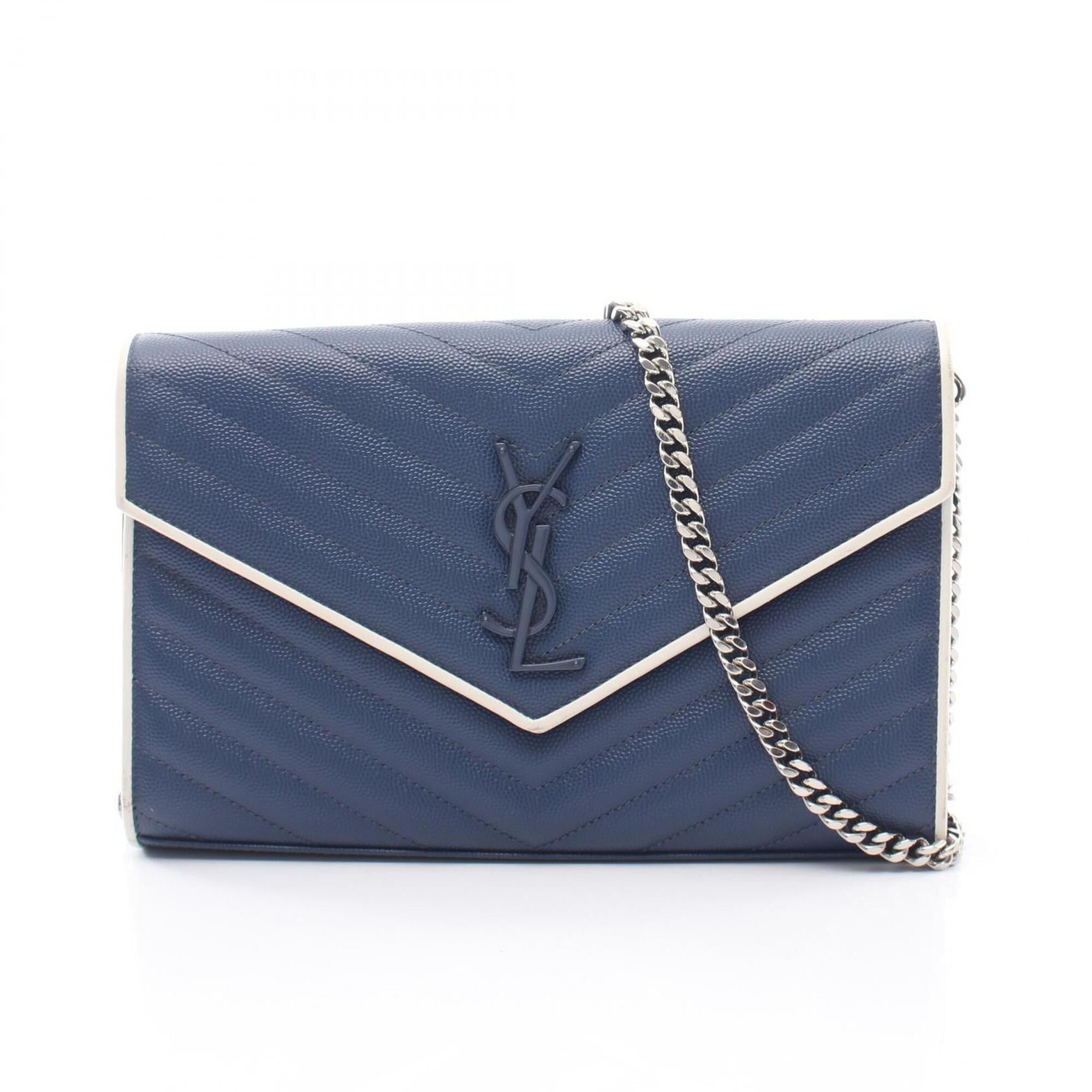 Yves Saint Laurent Yves Saint Laurent Saint Laurent Paris Cassandra Classic Shoulder Bag/Handbag, Leather, Women's, Navy/White, 377828 Size ONE SIZE - 1 Thumbnail