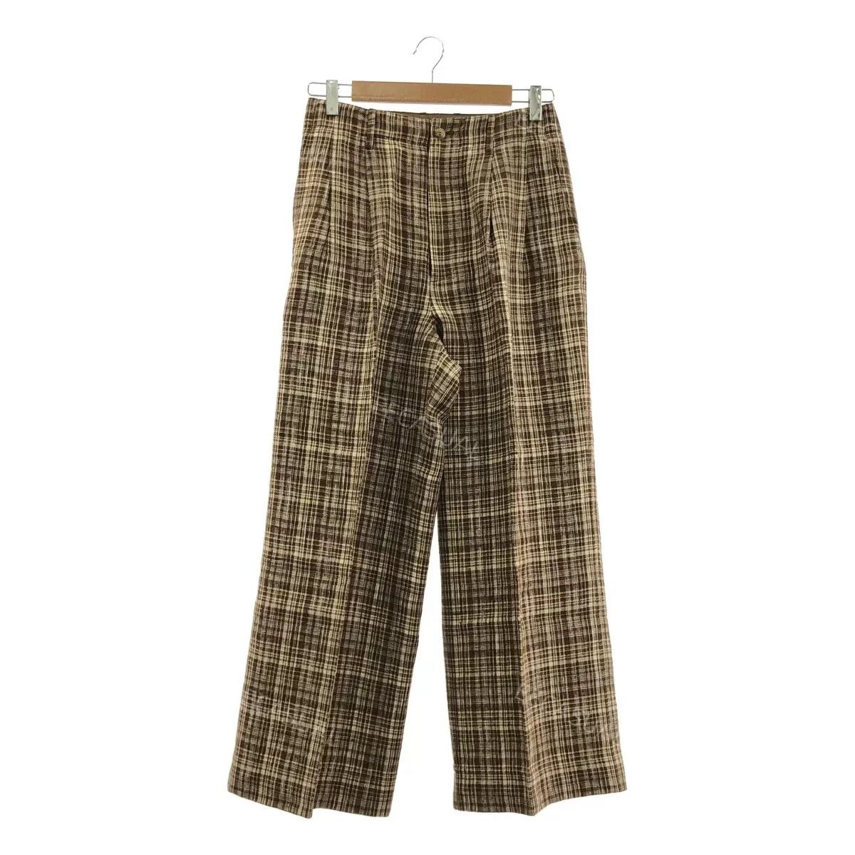 Auralee AURALEE Brown Linen Silk Plaid Pants Size US 26 / EU 42 - 1 Thumbnail