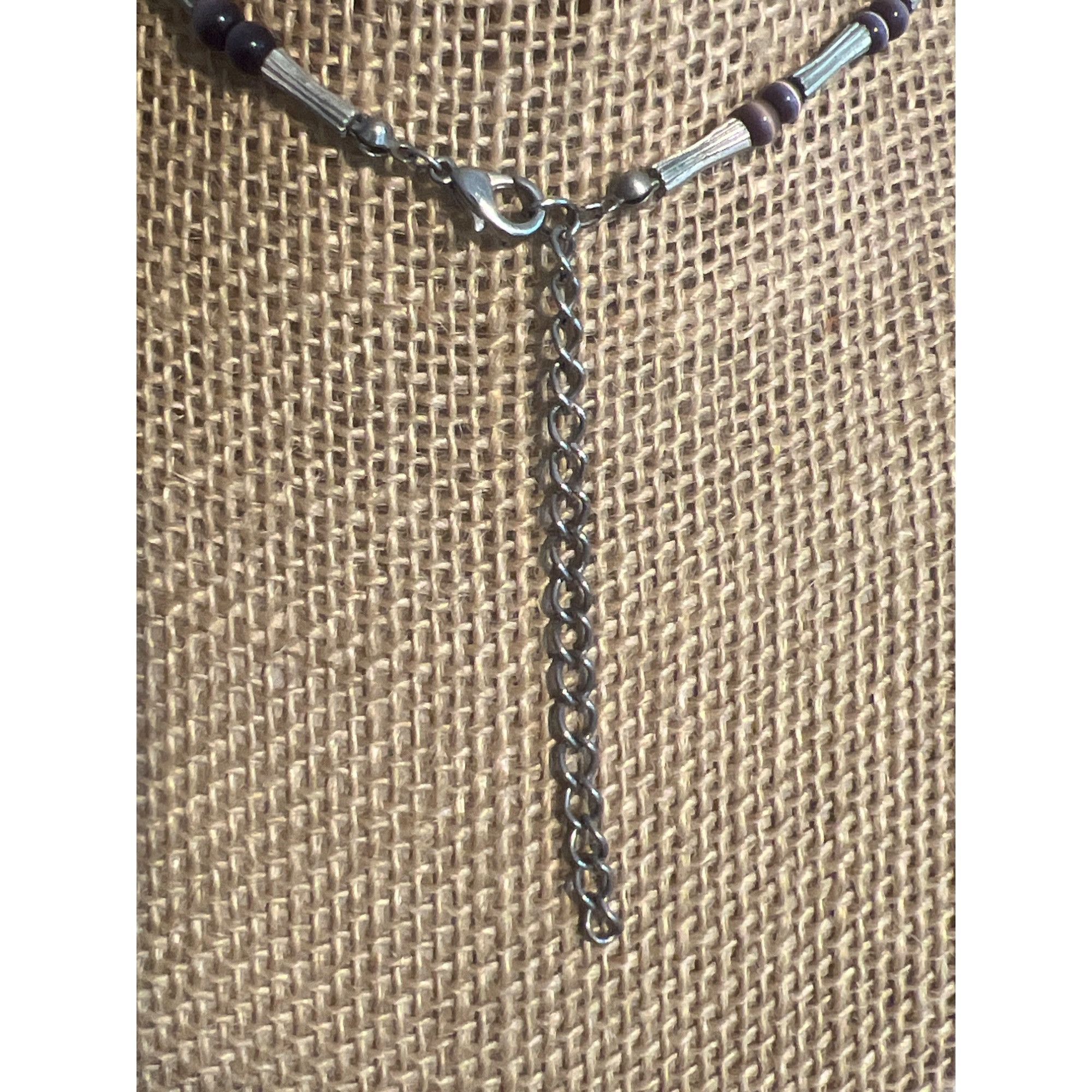 Other Vintage Silver Tone Bead Necklace Cross Pendant Purple Gray Size ONE SIZE - 4 Thumbnail
