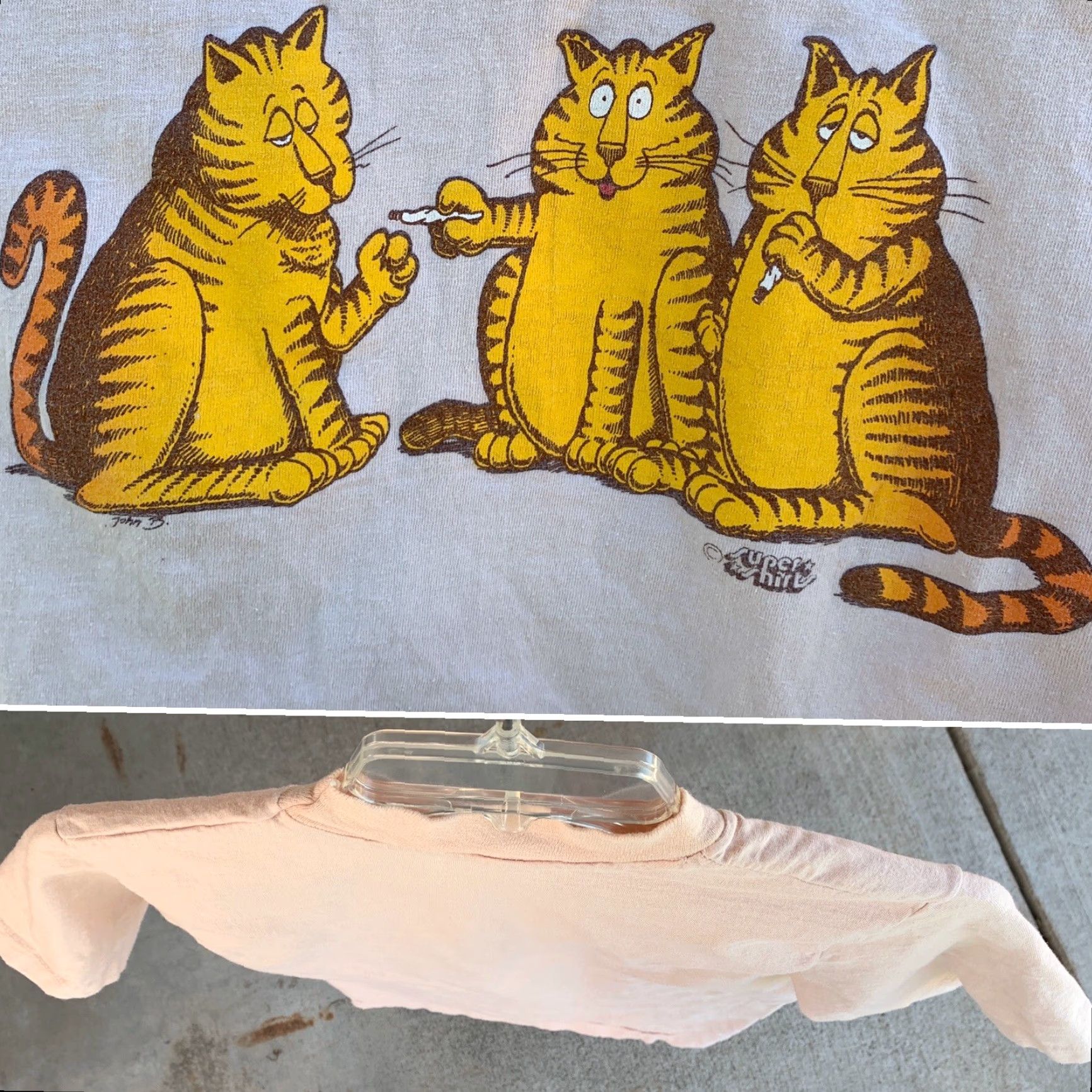 Hanes VINTAGE Hanes Beefy-T Cats Smoking T-Shirt S Beige 100% Cotton Mens 1980s Graphic Tee Short Sleeve Size US S / EU 44-46 / 1 - 5 Thumbnail