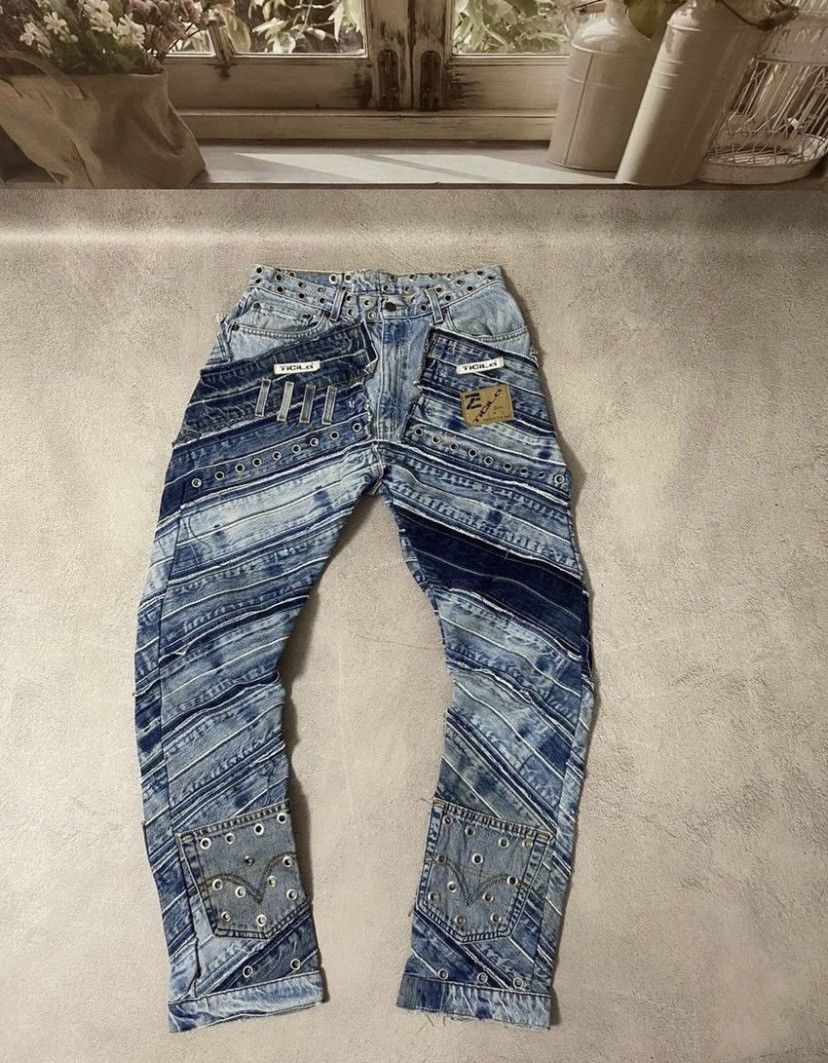 Pre-owned Avant Garde Jeans Faded Cargo Distressed Multipocket Y2k Pants In Faded Blue