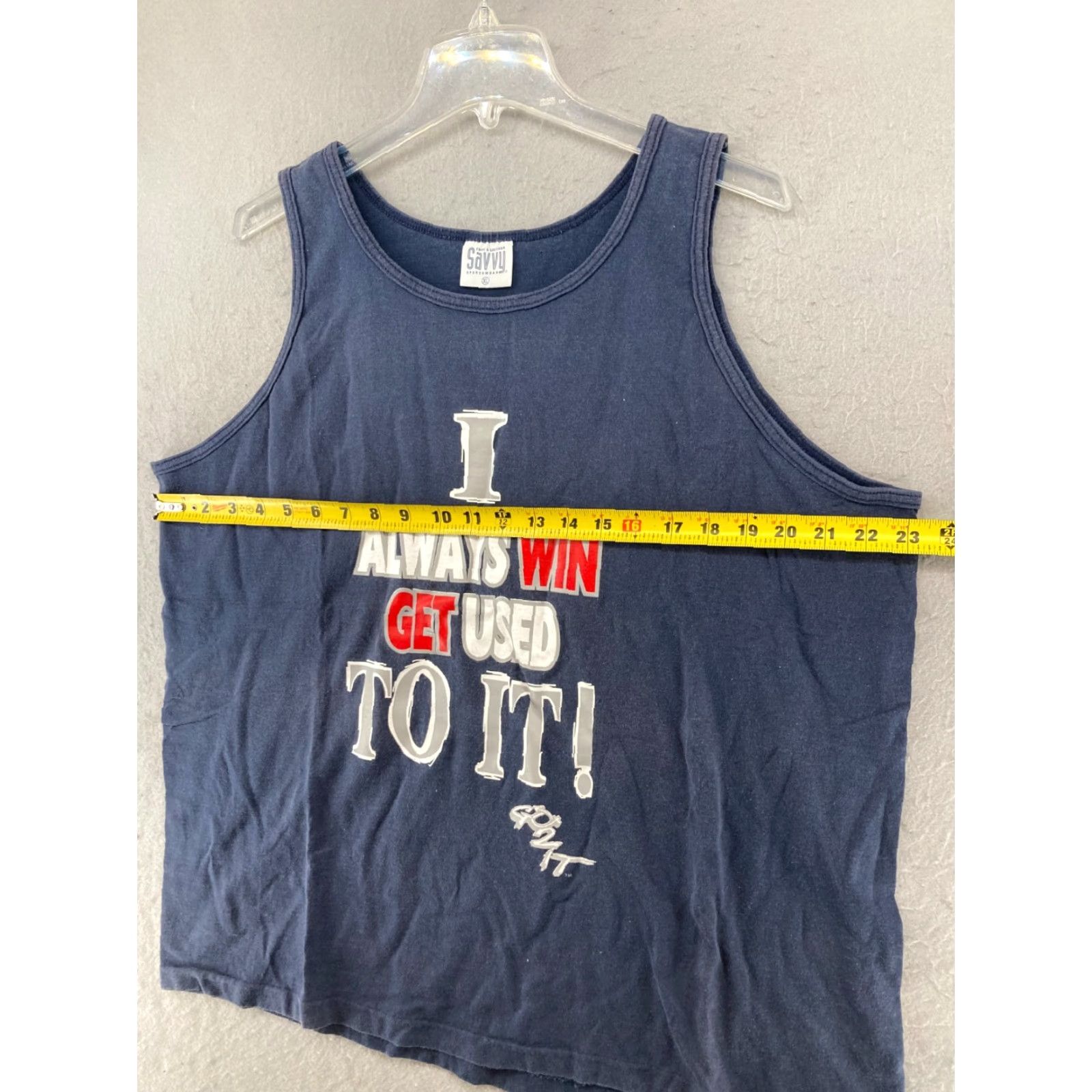 Vintage Savvy Mens Tank USA Blue XL - Savvy Tank Top Mens Blue USA Made Graphic Print Round Neck Sleeveless Pullover 100% Cotton Size US XL / EU 56 / 4 - 2 Thumbnail