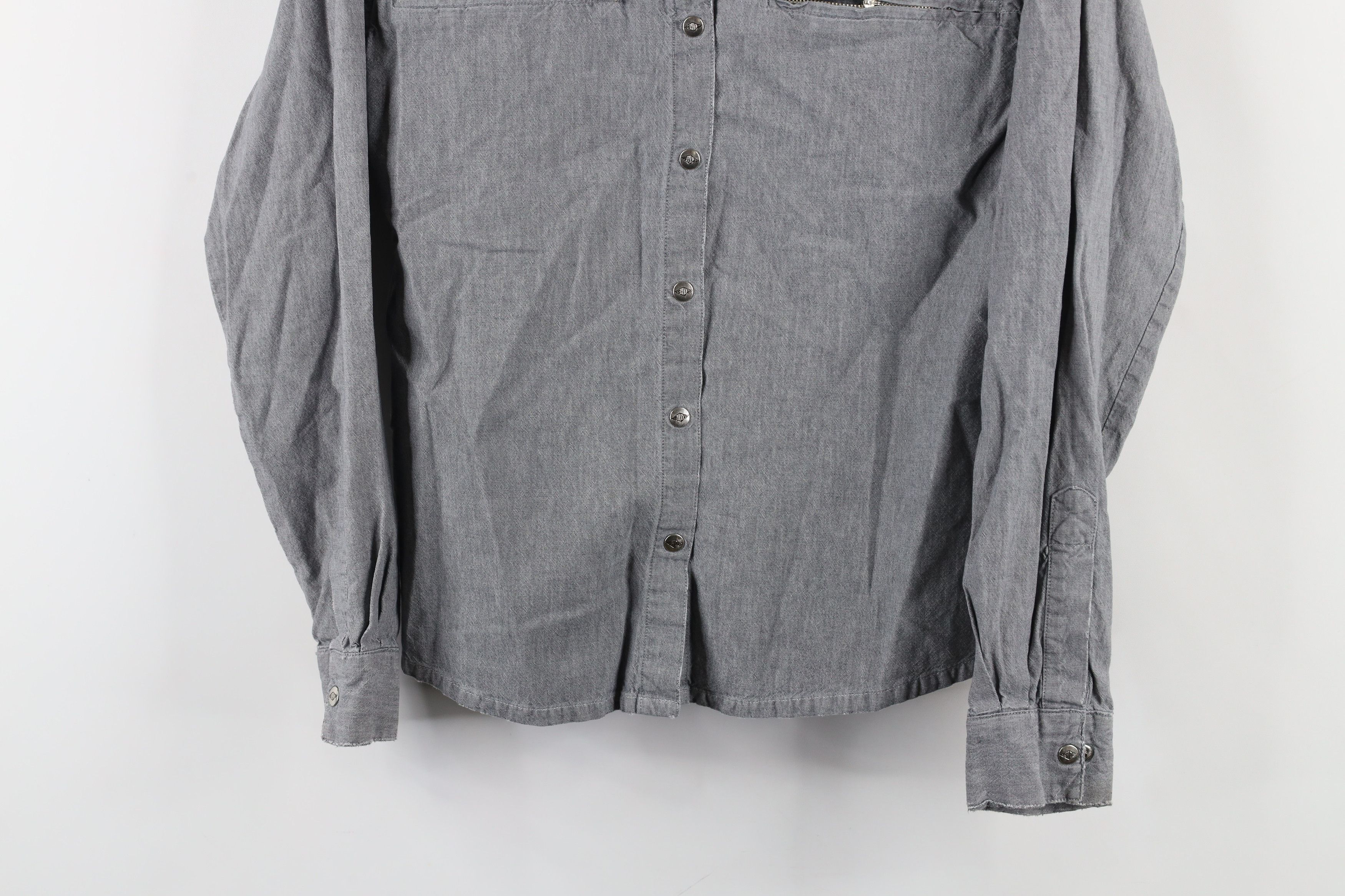 Harley Davidson × Vintage Vintage 90s Harley Davidson Chambray Button Shirt Gray Size S / US 4 / IT 40 - 3 Thumbnail